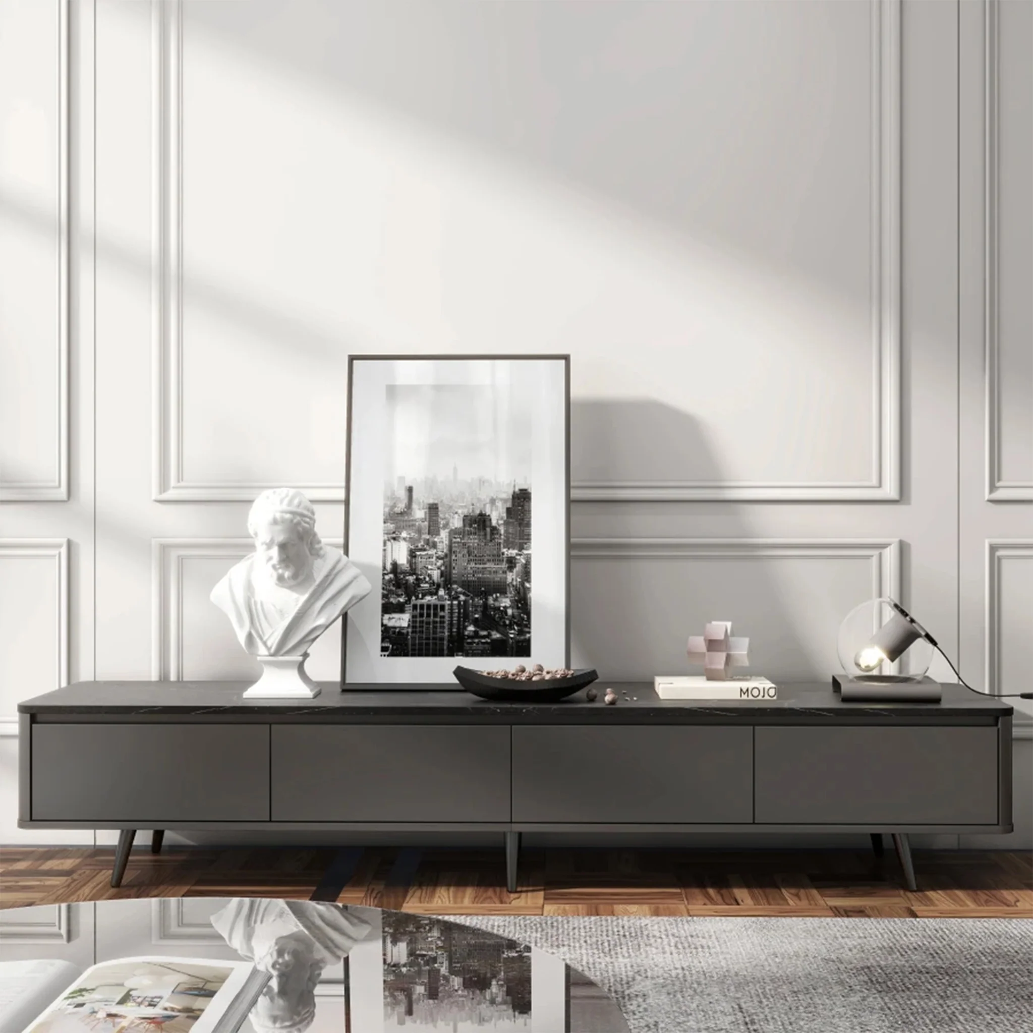 Dordogne | Modern Marble Top Black TV Stand