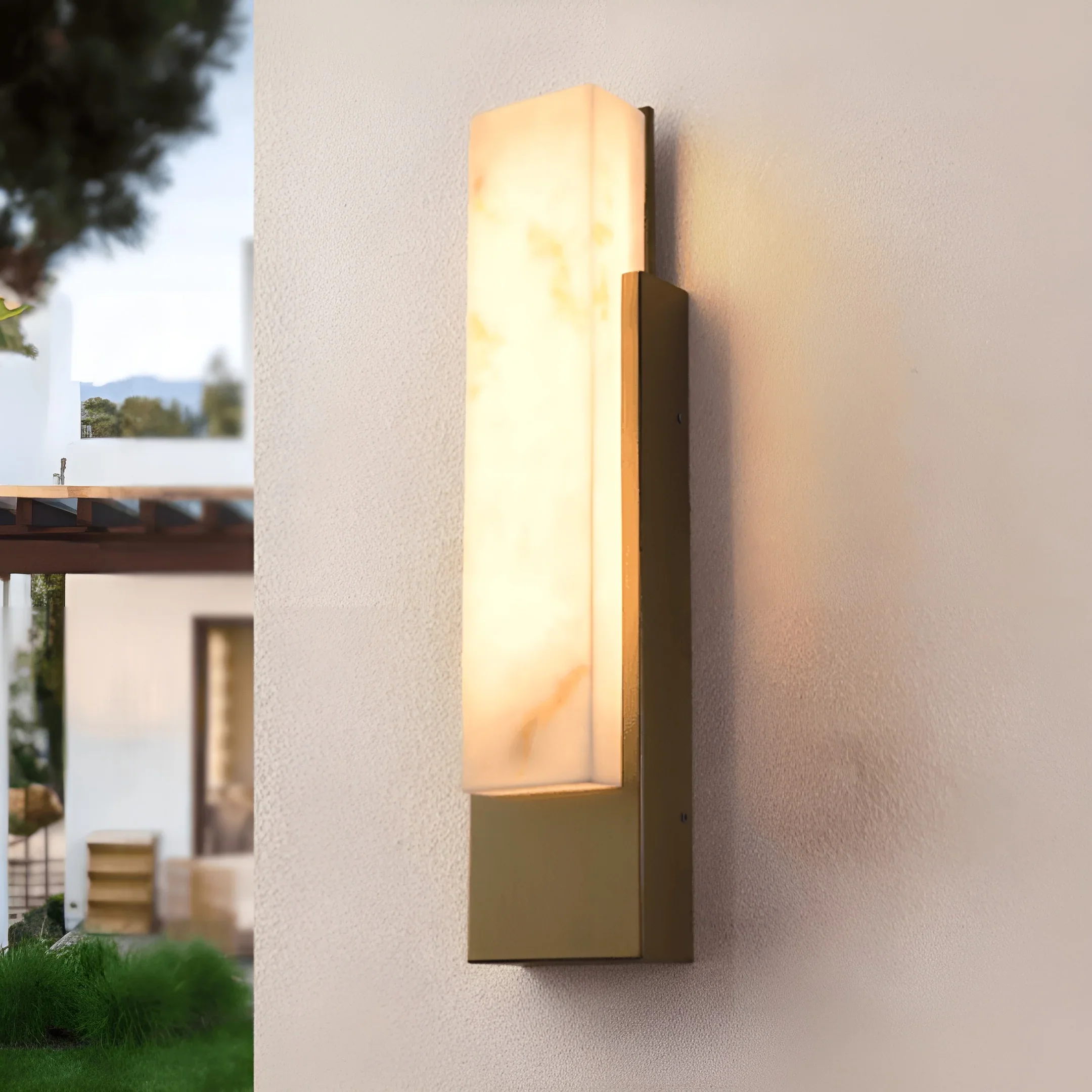 Modern Marble-Look Outdoor Wall Light - Stainless Steel LED Sconce