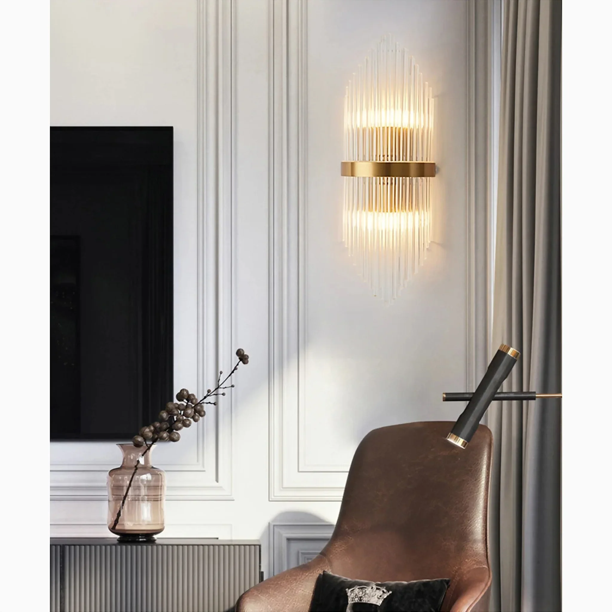 Steckborn | Sleek Stainless Steel Gold Glass Wall Sconce