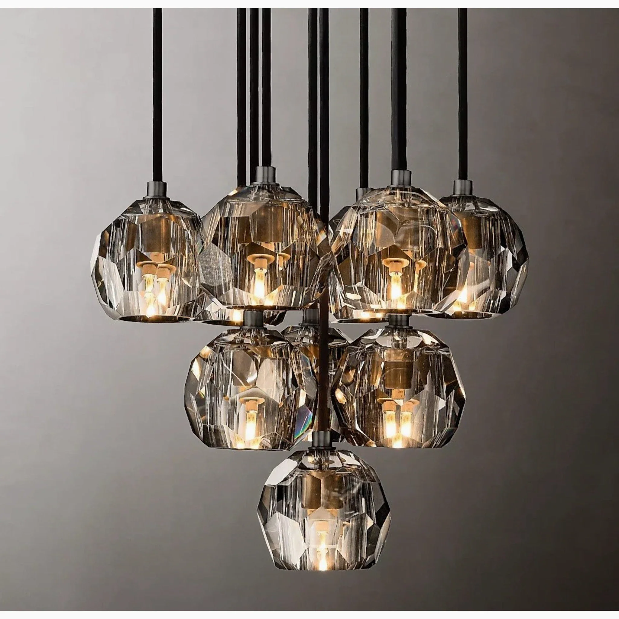 Consegudes | Round Grey LED Cut Crystal Ceiling Chandelier