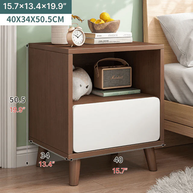 Nordic Wooden Bedside Table Of Drawers For Bedroom