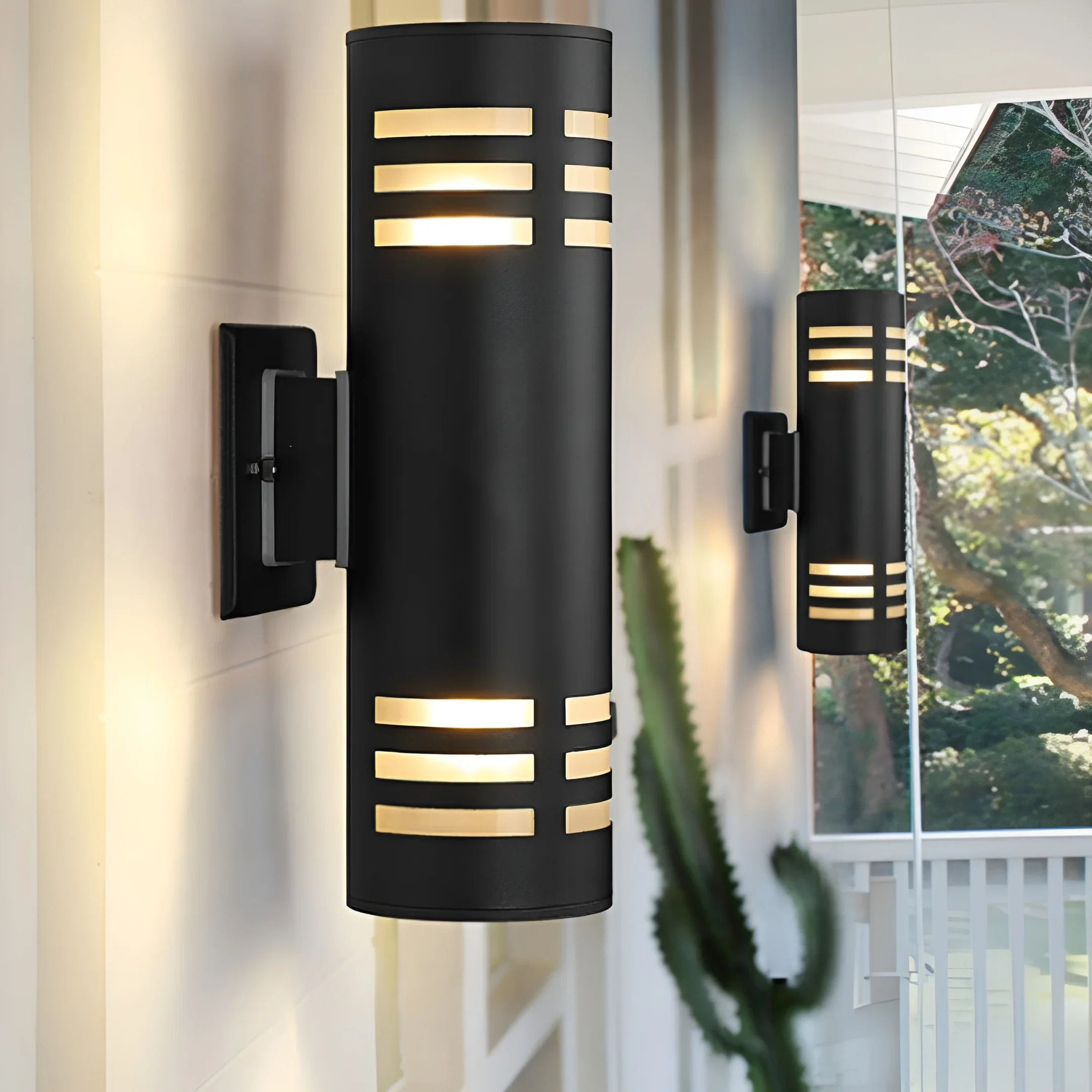 Dual-Beam Outdoor Wall Light with Light Sensor - Modern Waterproof Fixture