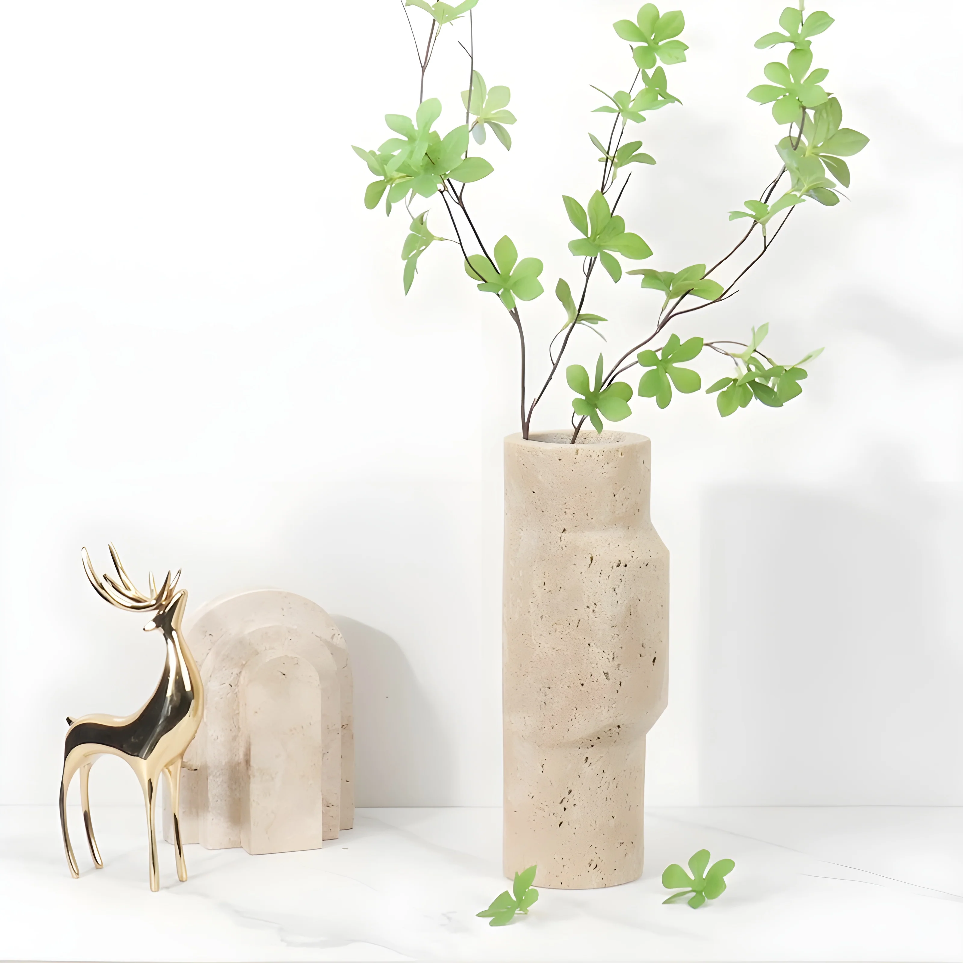 Natural Travertine Minimalist Vase for Home Decor