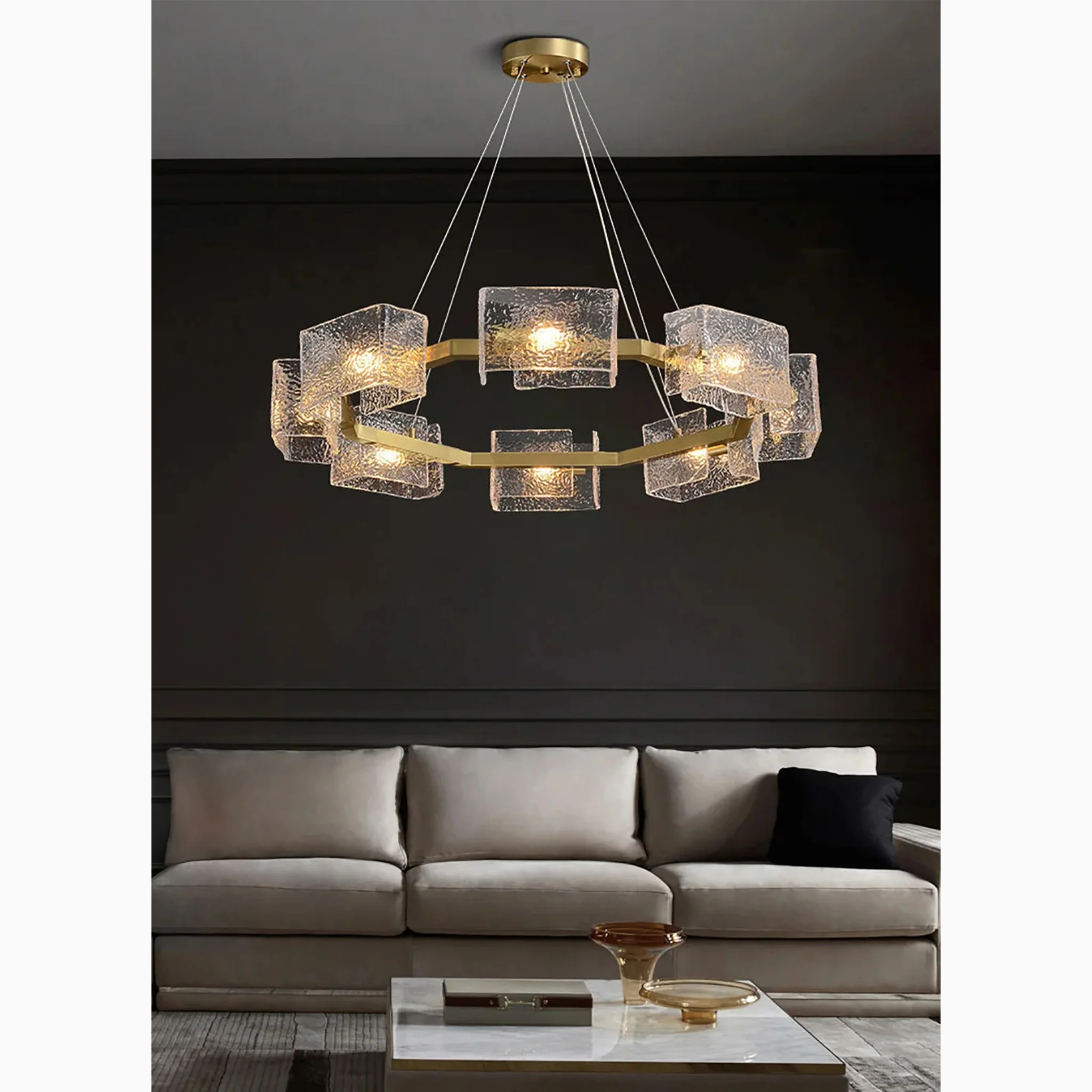 Aidomaggiore | Modern Glass Ice Cubes Round Chandelier