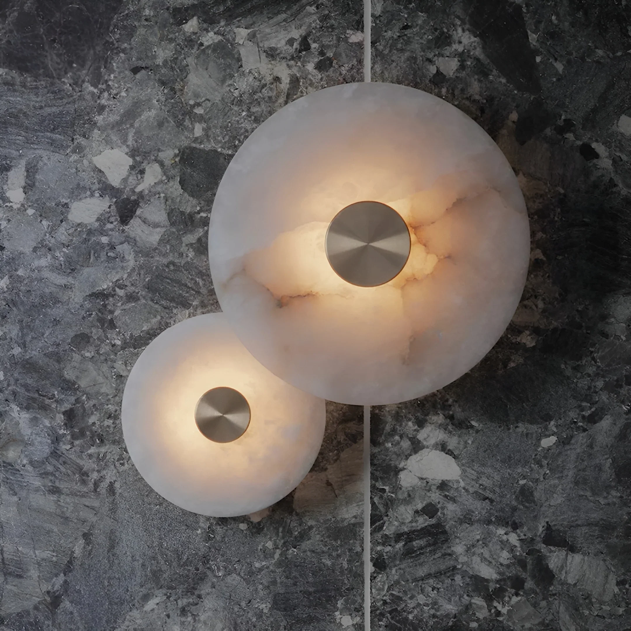 Natural Alabaster Round Wall Light - Brass & Stone Sculpture Lamp