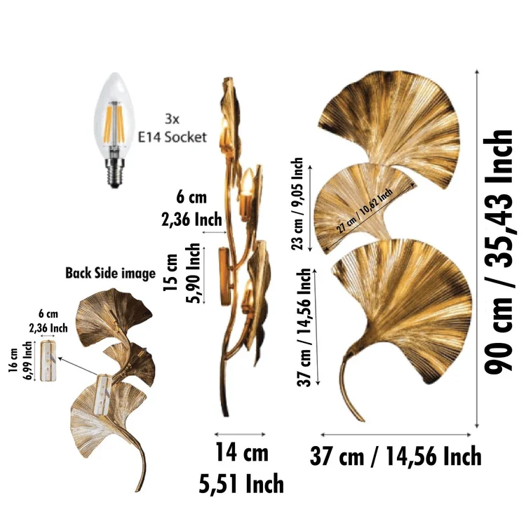 Luxury Wall Lamp in the Shape of Ginkgo Leaf for Living Room, Bedroom