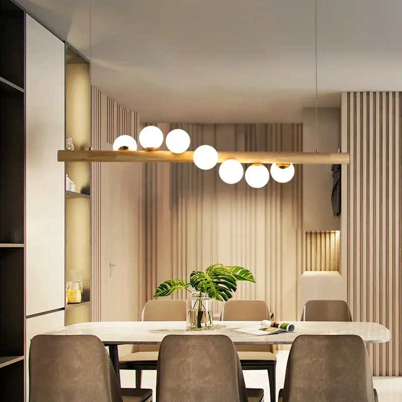 Acquanegra sul Chiese | Nordic Wood color Glass ball LED Chandelier