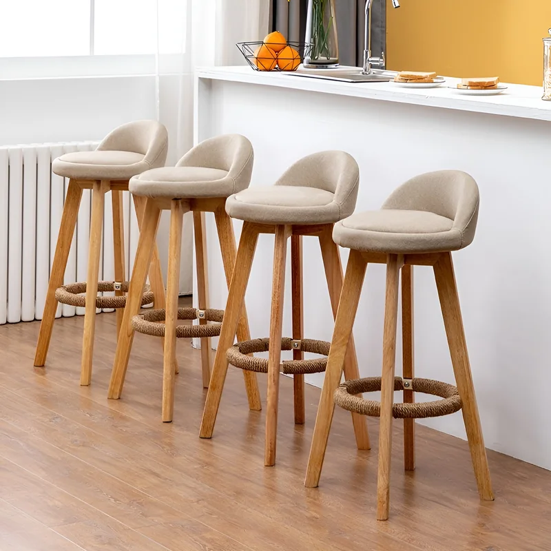 Retro-Styled Rotating High Bar Stool Made of Solid Wood