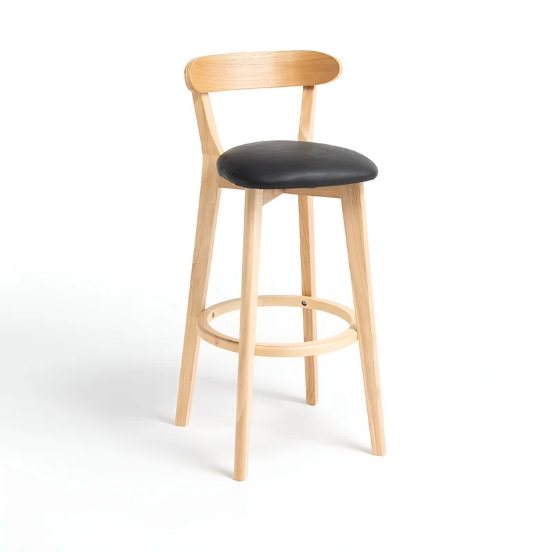 Minimalistic Nordic-Styled Bar Stool with Backrest Made of Solid Wood