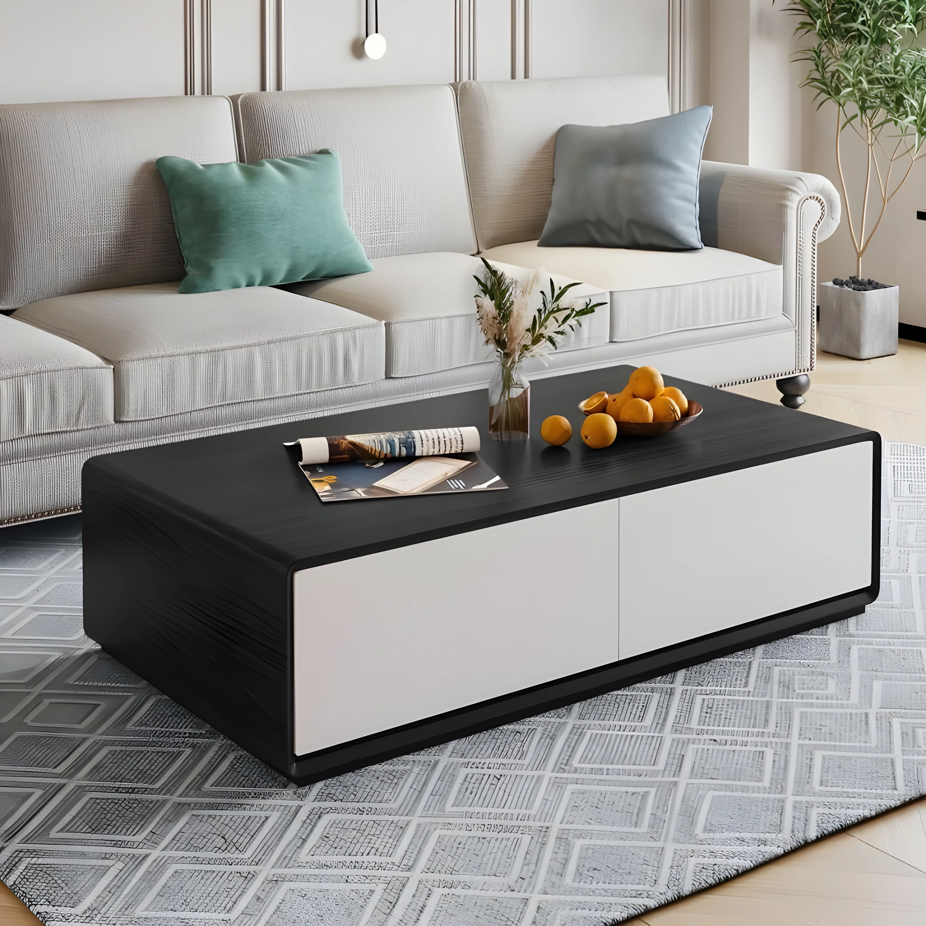 Modern Rectangular Wood Coffee Table with Storage