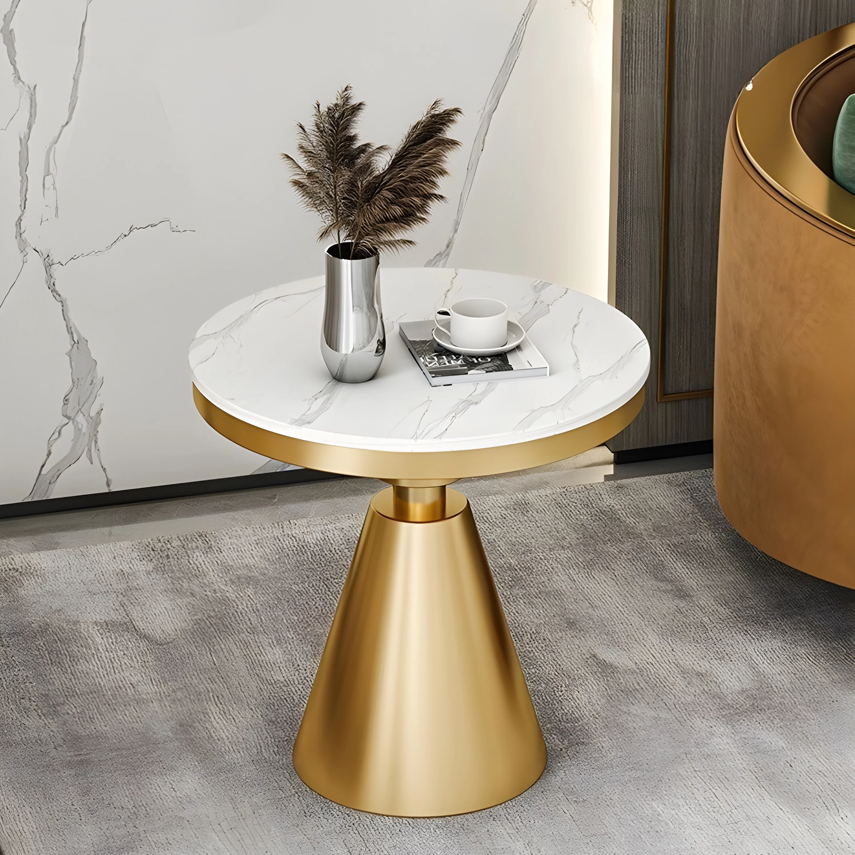 Gold/White/Black Round Small Modern Coffee Table For Living Room