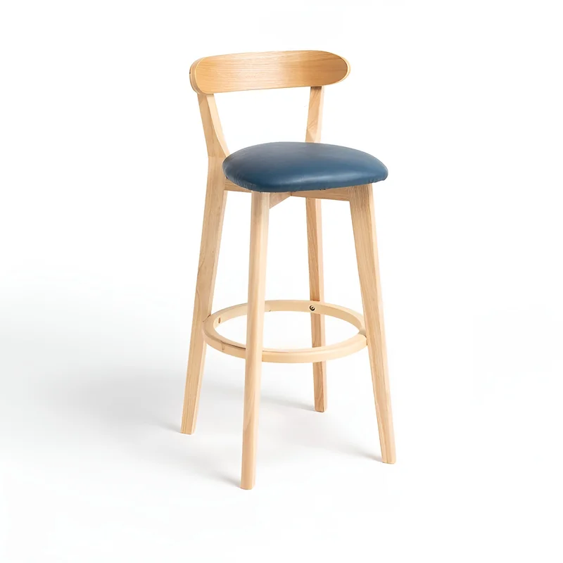 Minimalistic Nordic-Styled Bar Stool with Backrest Made of Solid Wood