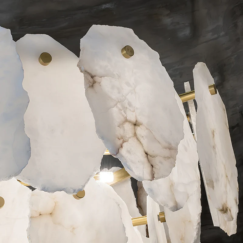 Alabaster Round Chandelier in Mid-Century Modern Style for Living Room