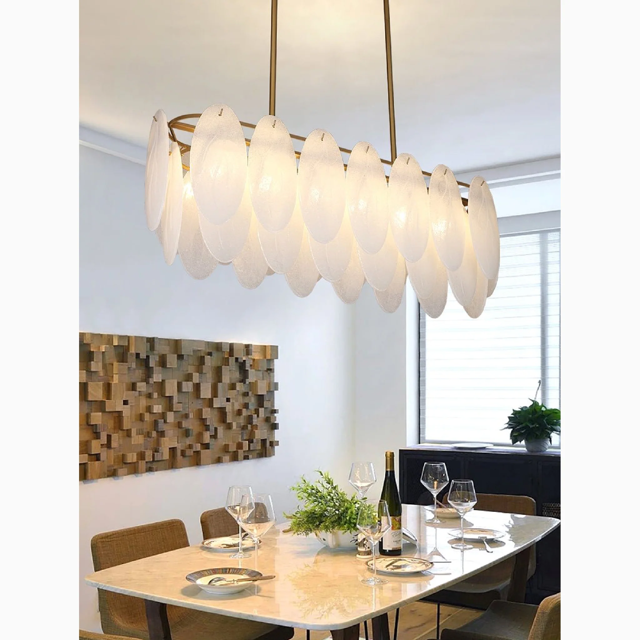Acquacanina | Luxury Rectangle Gold Glass Modern Chandelier