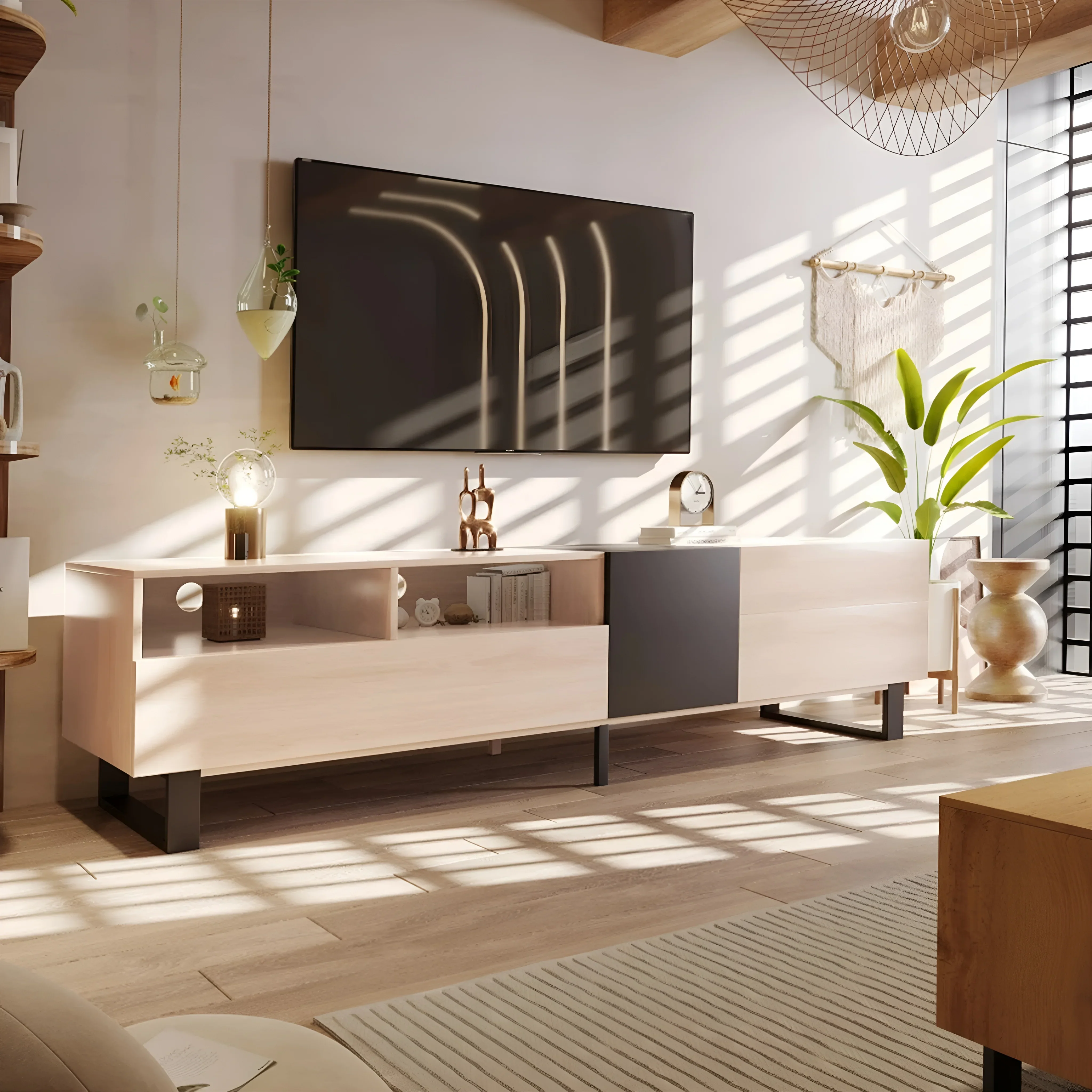 Weser | Light Wood TV Stand with Drop Down Door