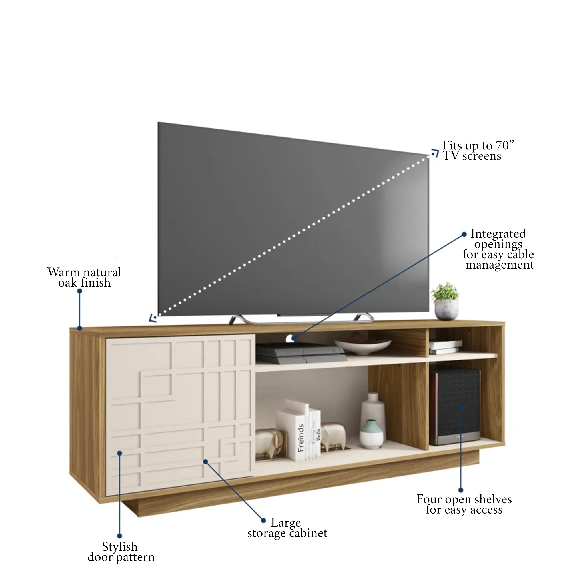 Sava | Designer Oak TV Stand with Open Shelves