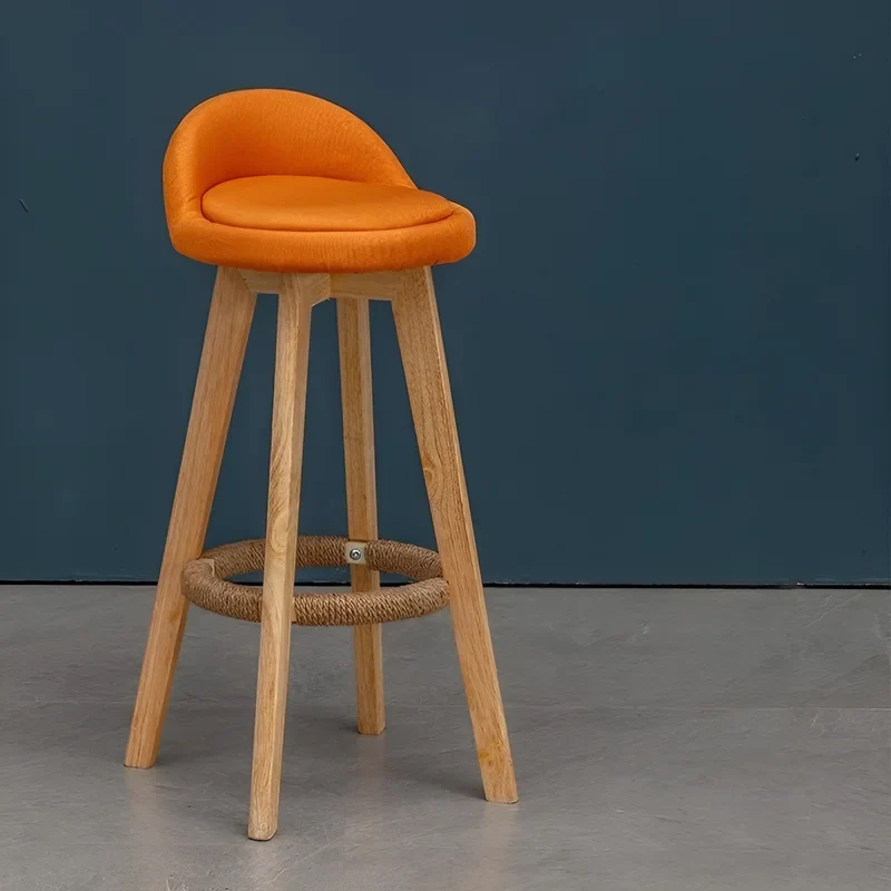 Retro-Styled Rotating High Bar Stool Made of Solid Wood