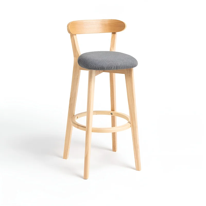 Minimalistic Nordic-Styled Bar Stool with Backrest Made of Solid Wood
