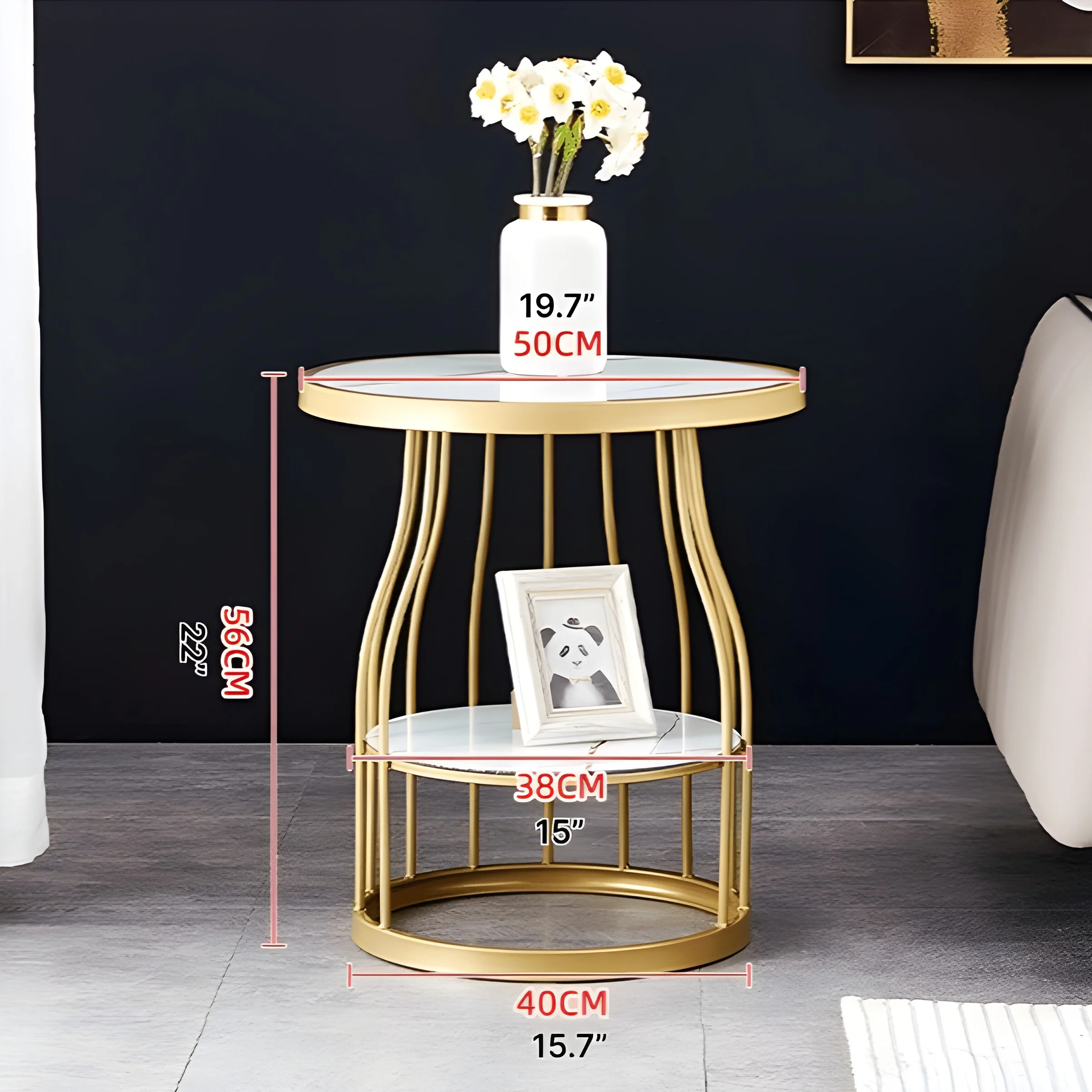 Luxury Tempered Glass Small Side Table with Iron Legs