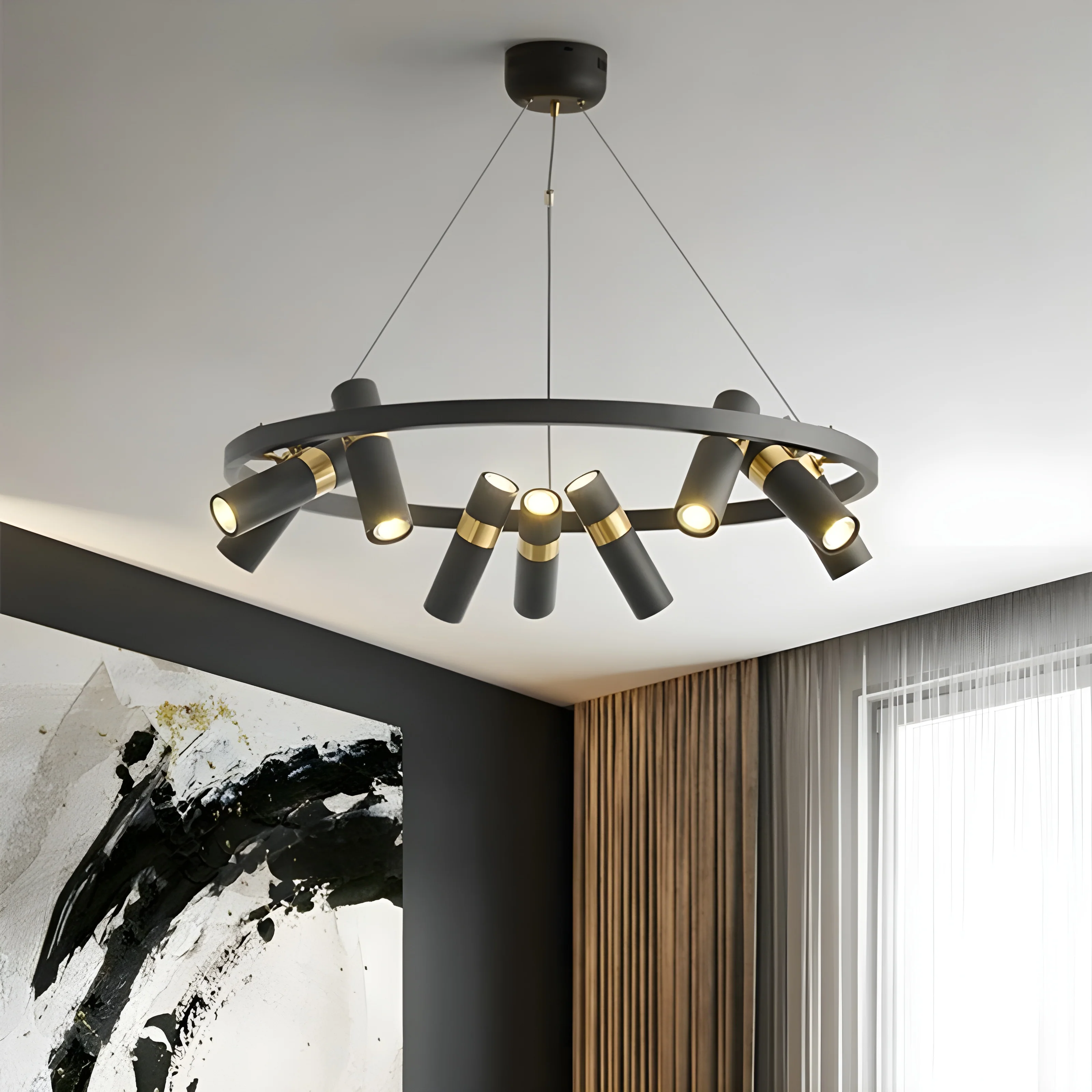 Celerina/Schlarigna | Round Black Metal LED Pendant Light