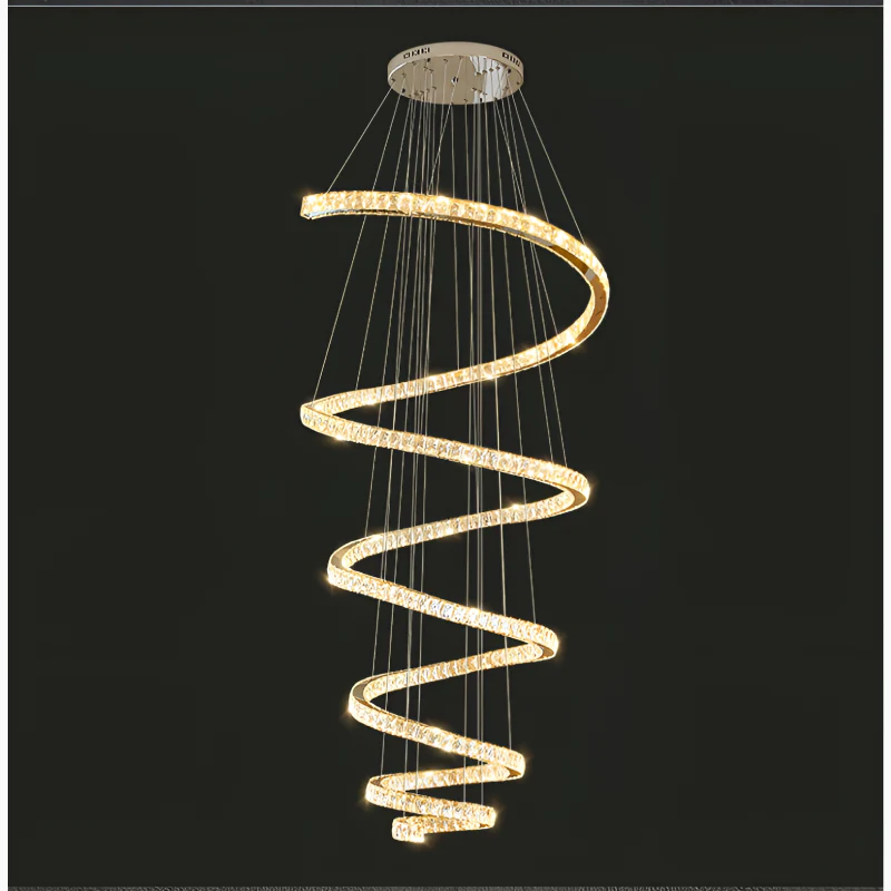 La Penne | Long Spiral Hanging Crystal Golden Chandelier Dia100