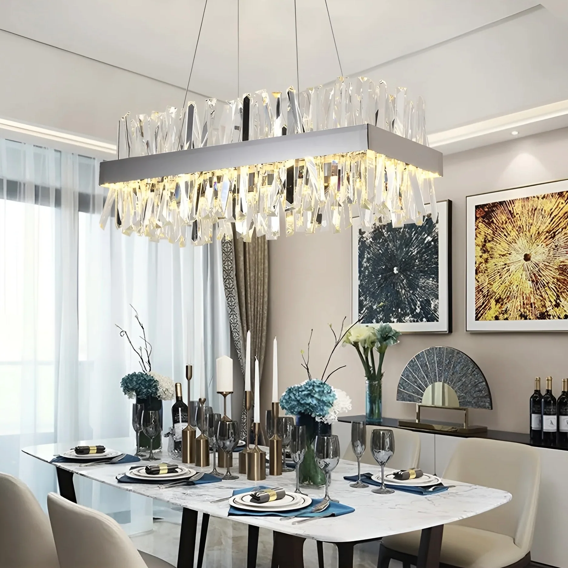 Sassello | Modern Design Rectangle Crystal Chandelier