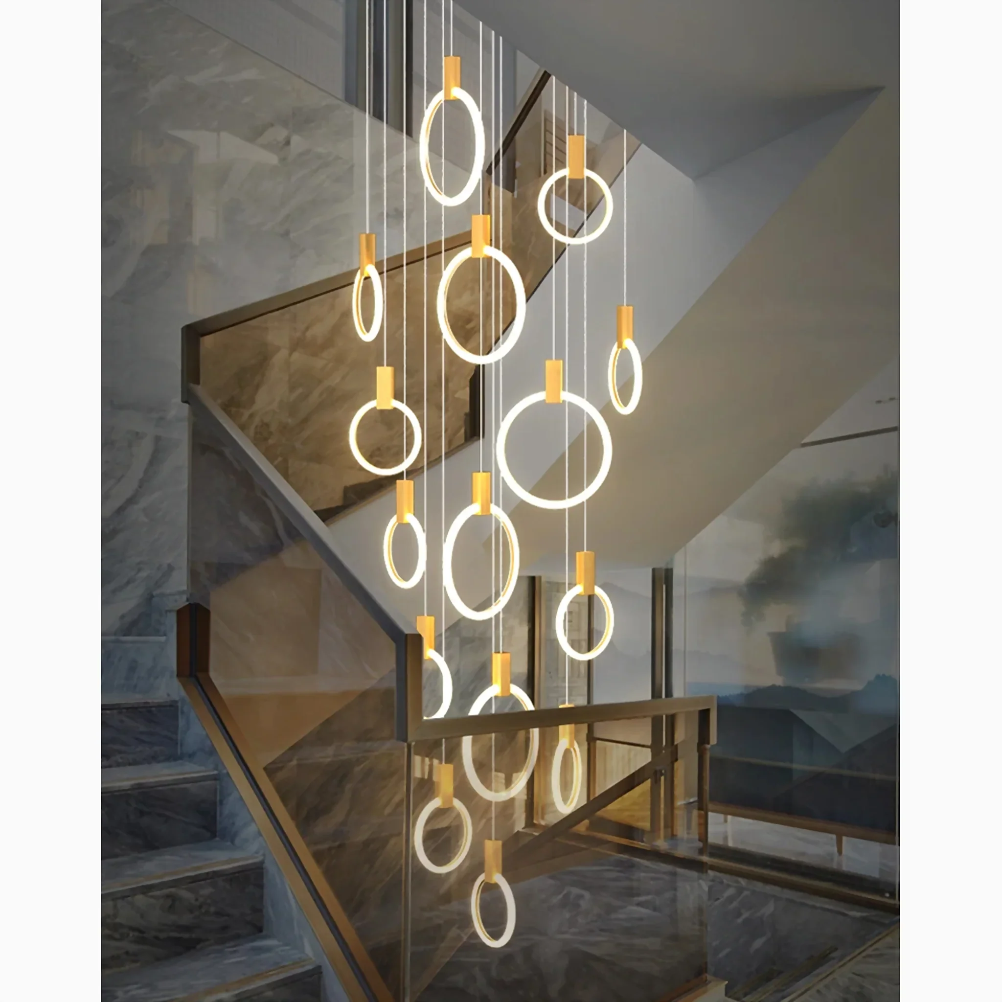 Acquasparta | Luxury Modern Pendant Gold Rings Chandelier