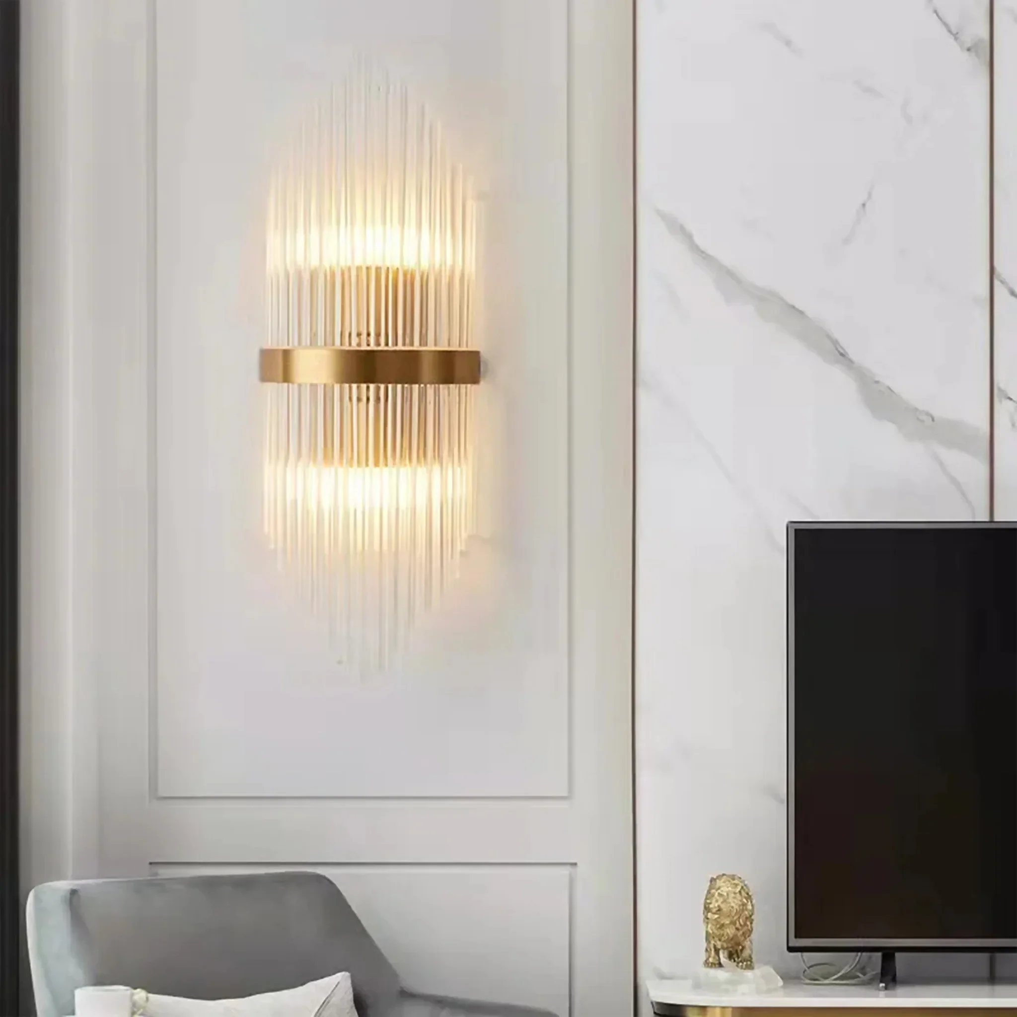 Steckborn | Sleek Stainless Steel Gold Glass Wall Sconce