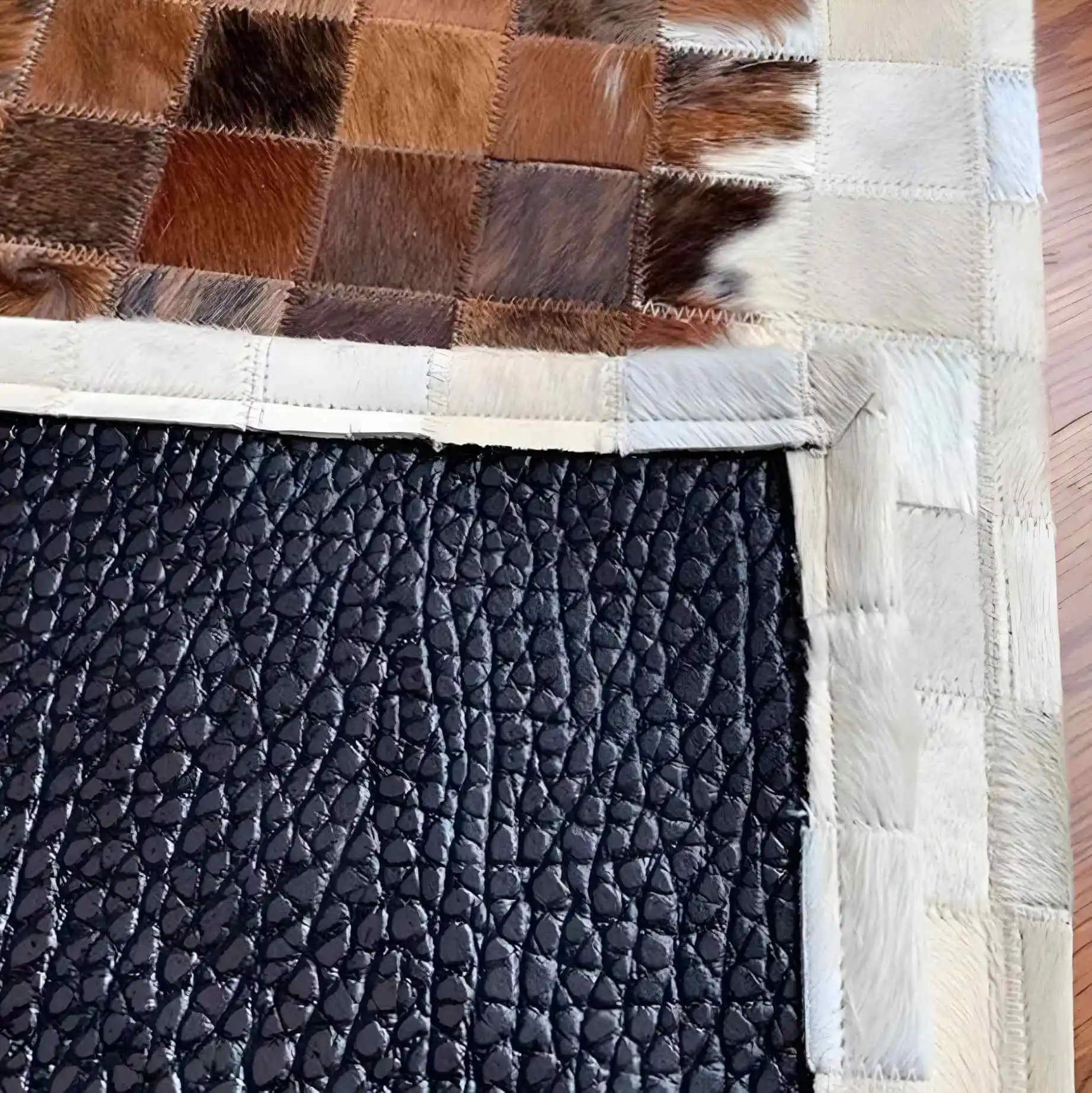 White and Brown Cowhide Rectangular Carpet for Parlor