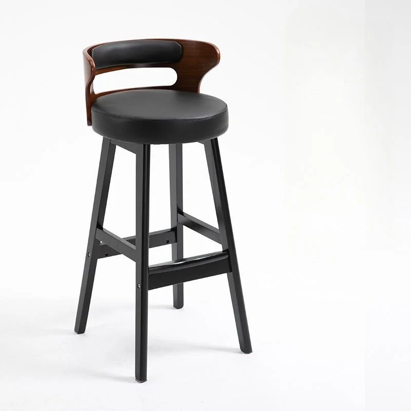 High-Leg Bar Stool with Backrest Made of Solid Wood