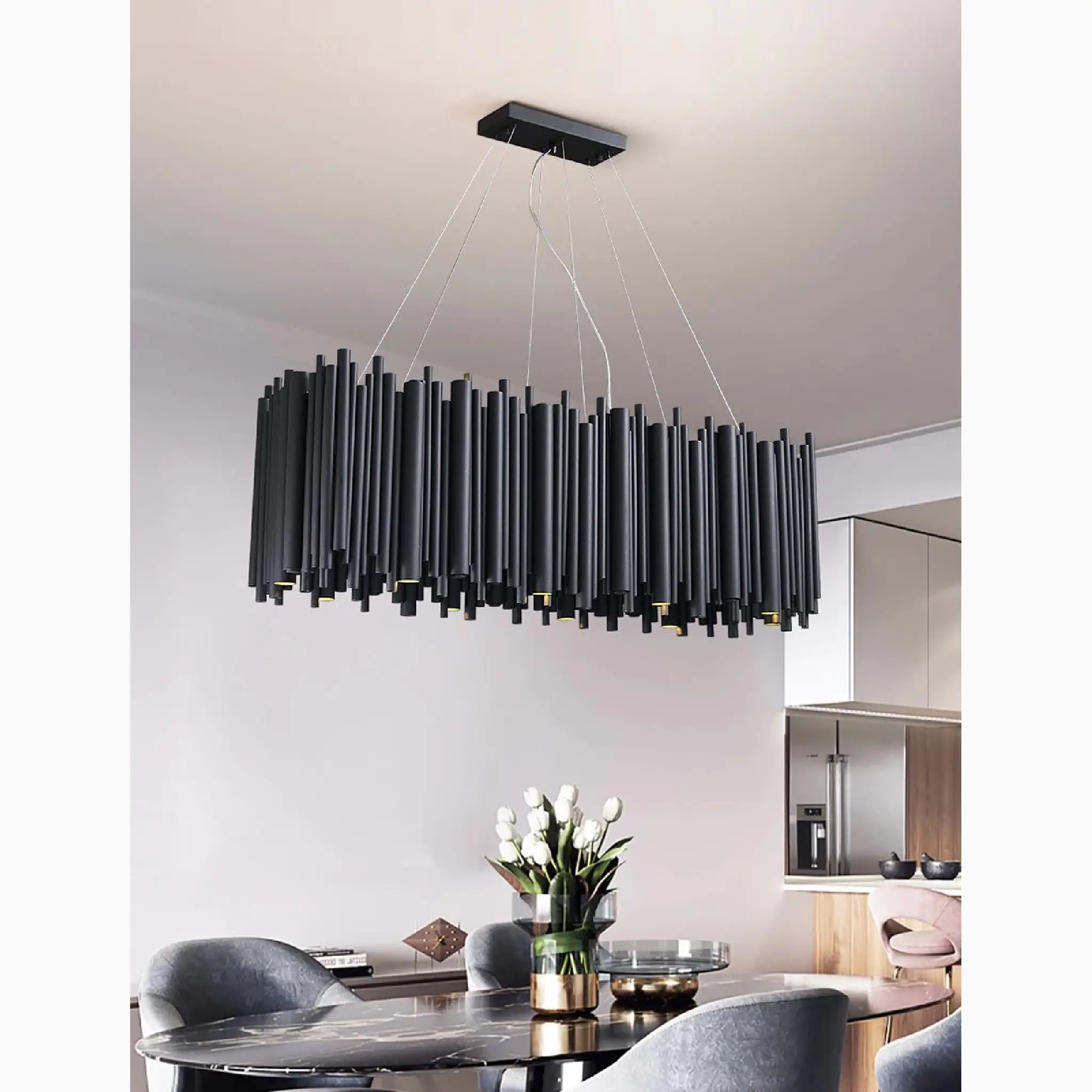 Villevieille | Stylish Black LED Stainless Steel Chandelier