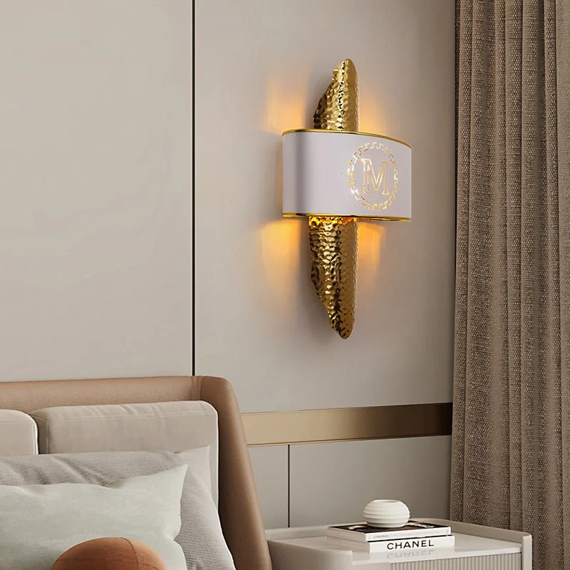 Luxury Golden Wall Lamp with M-Letter Lampshade, Living Room, Bedroom