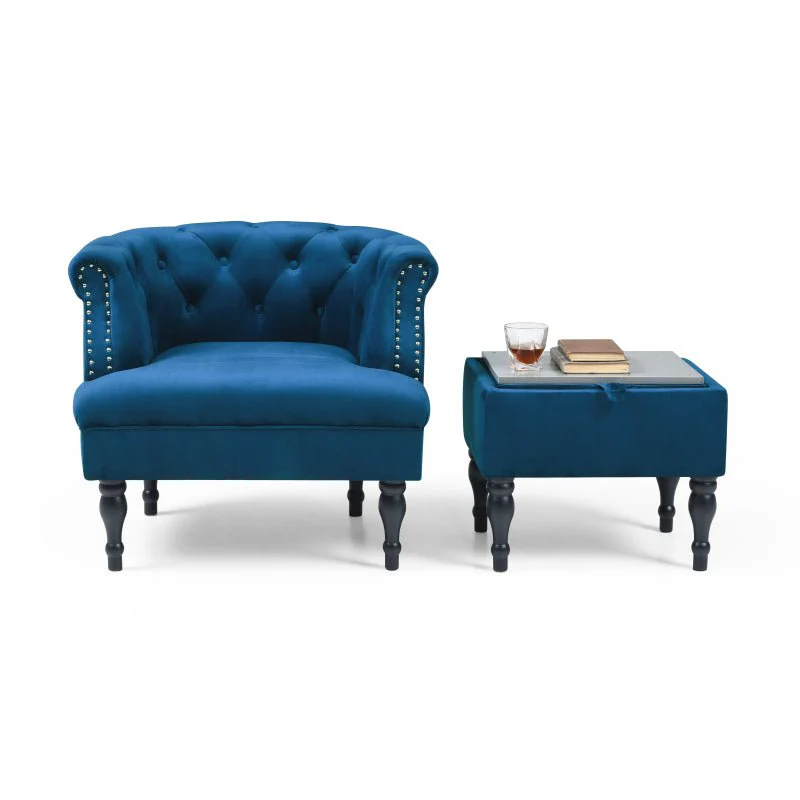 Set of Upholstered Velvet Accent Chair and Storage Ottoman