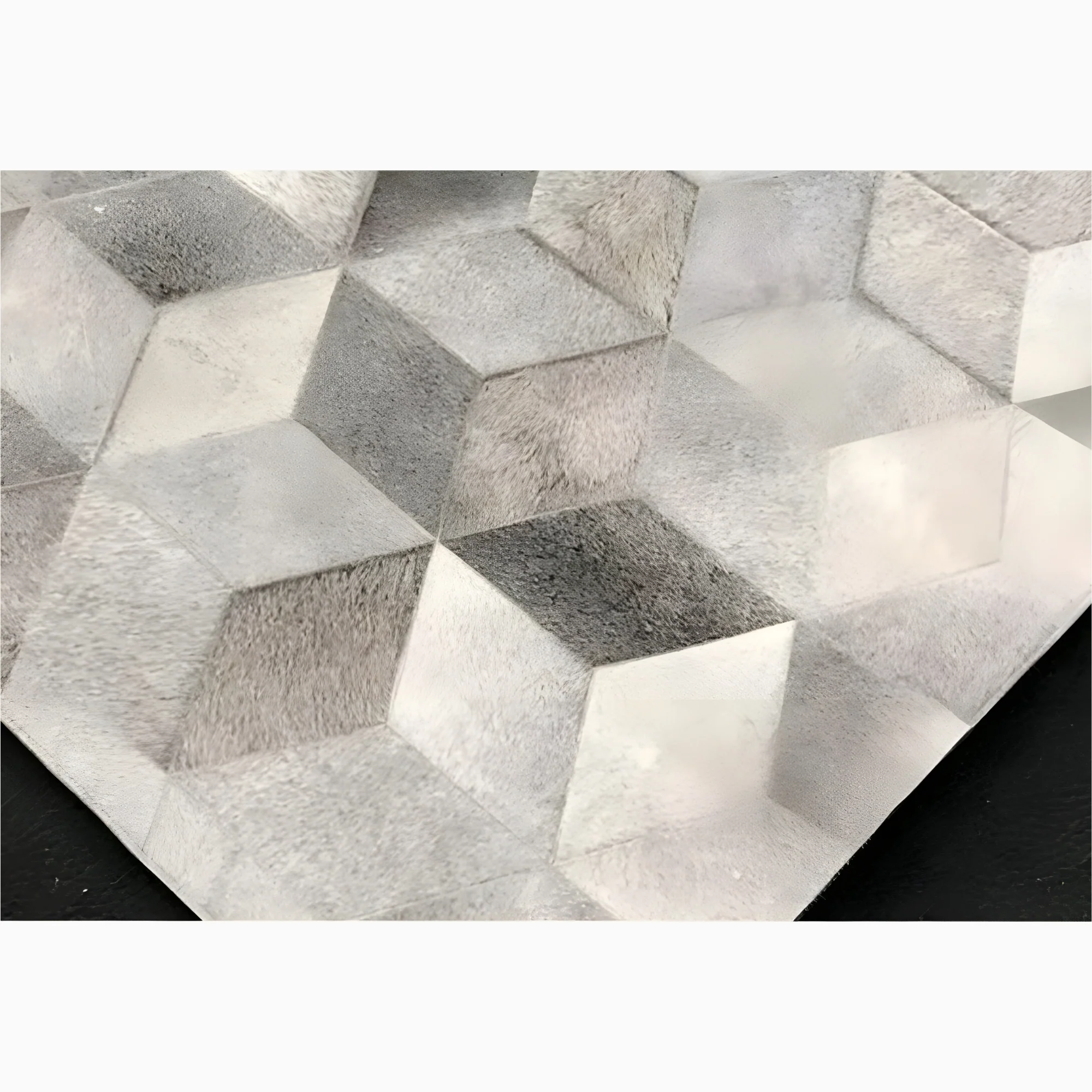 Stylish Grey Cowhide Carpet with Geometric Pattern