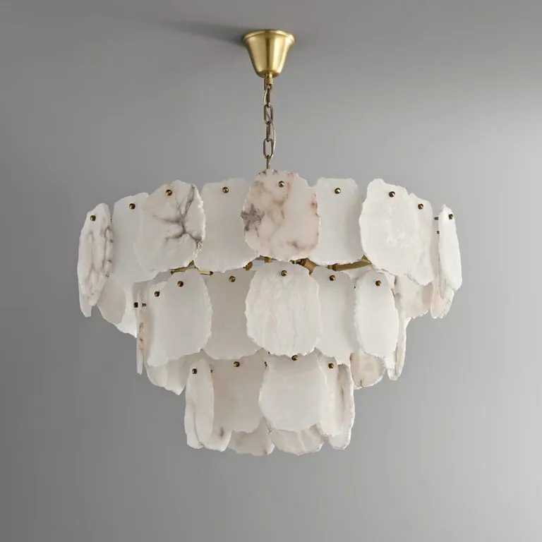 Alabaster Round Chandelier in Mid-Century Modern Style for Living Room