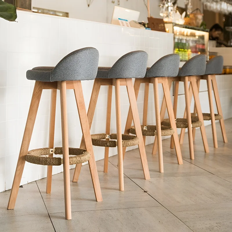 Retro-Styled Rotating High Bar Stool Made of Solid Wood