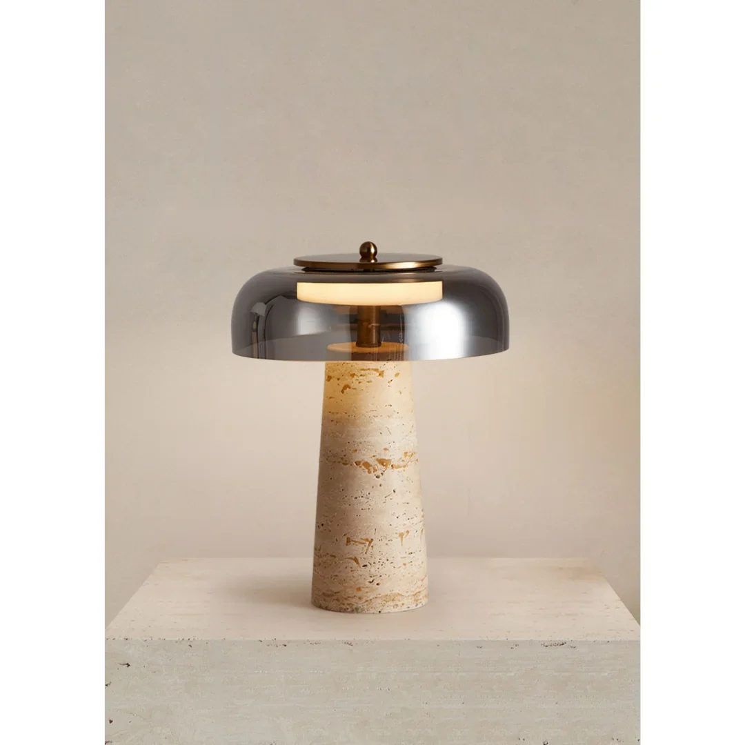 Travertine & Glass Table Lamp - Italian Minimalist Design