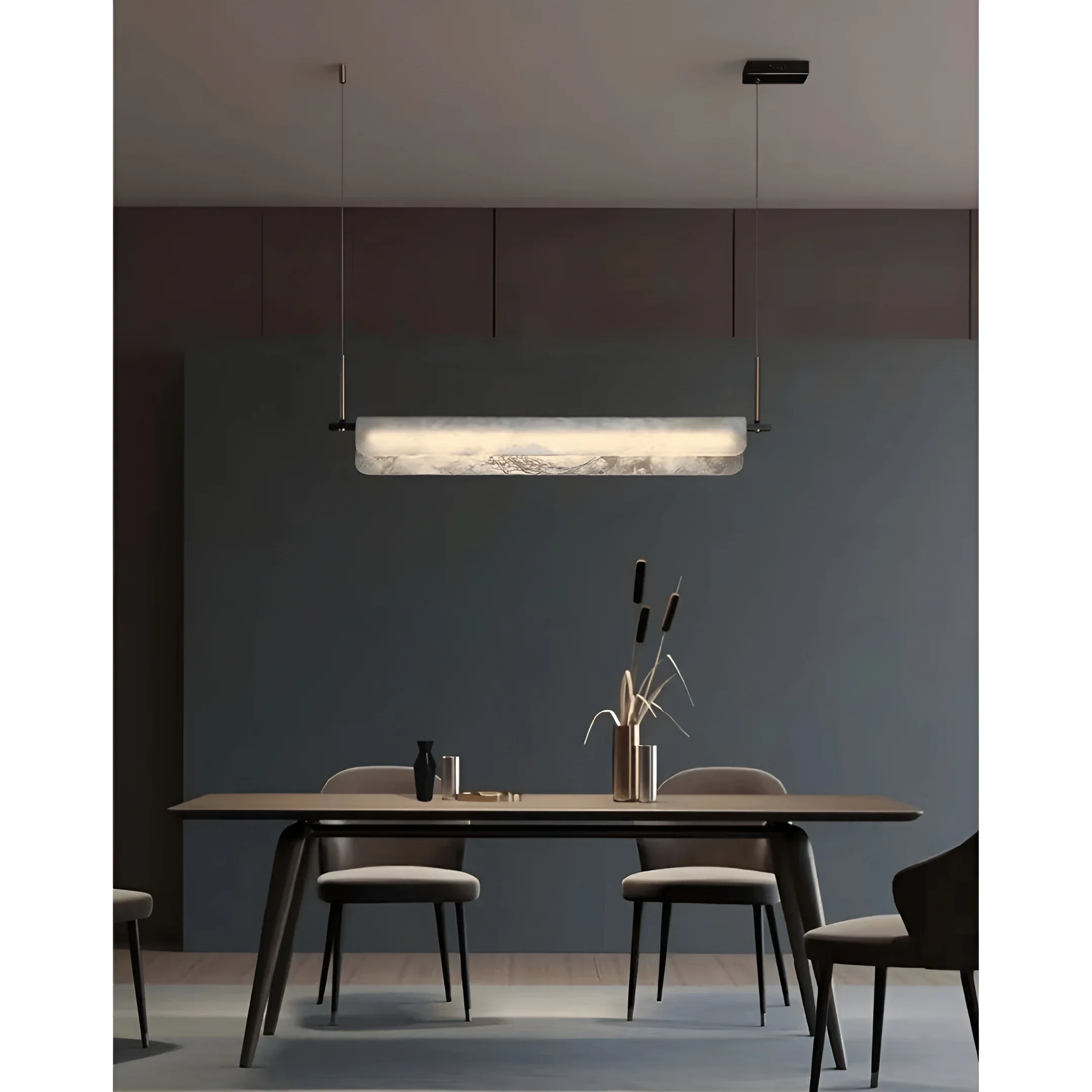 Almeria Marble & Brass Linear Pendant Light For Dining Room