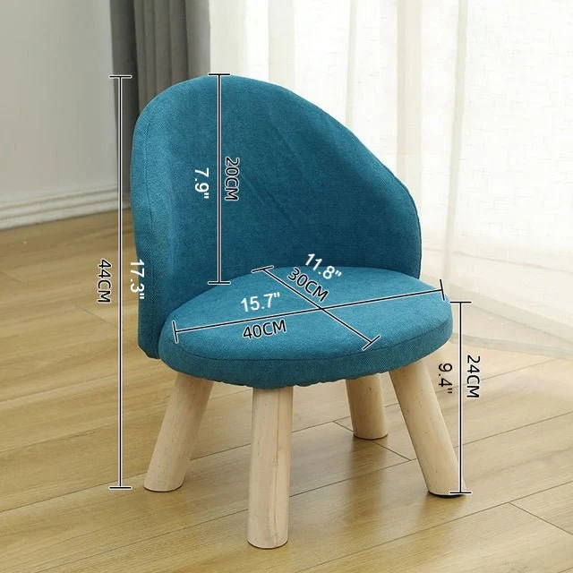 Round Low Stool For Living Room Made of Solid Wood Cotton And Linen