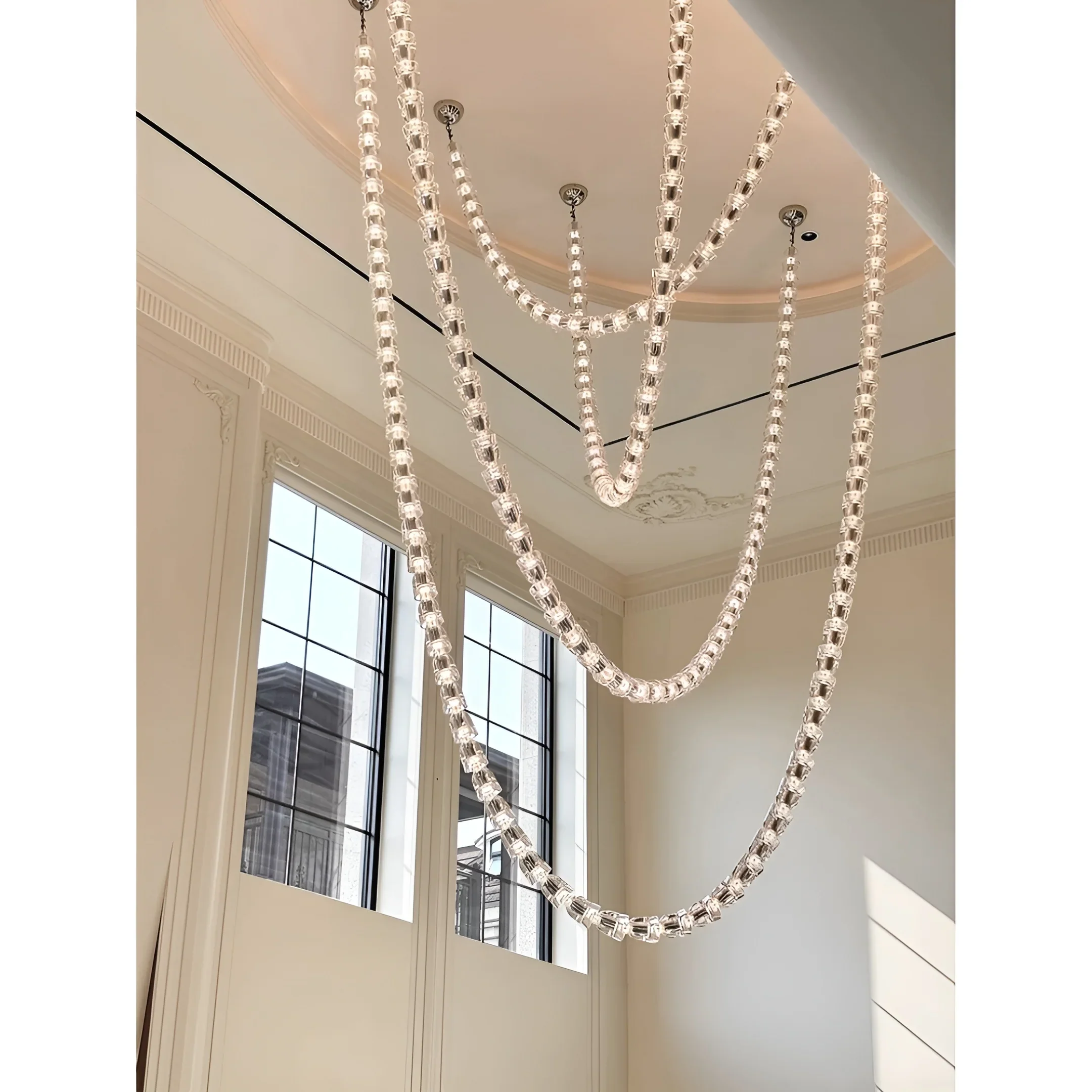 Verona Grand Crystal Staircase Chandelier - Italian Design with K9 Crystals and LED Light