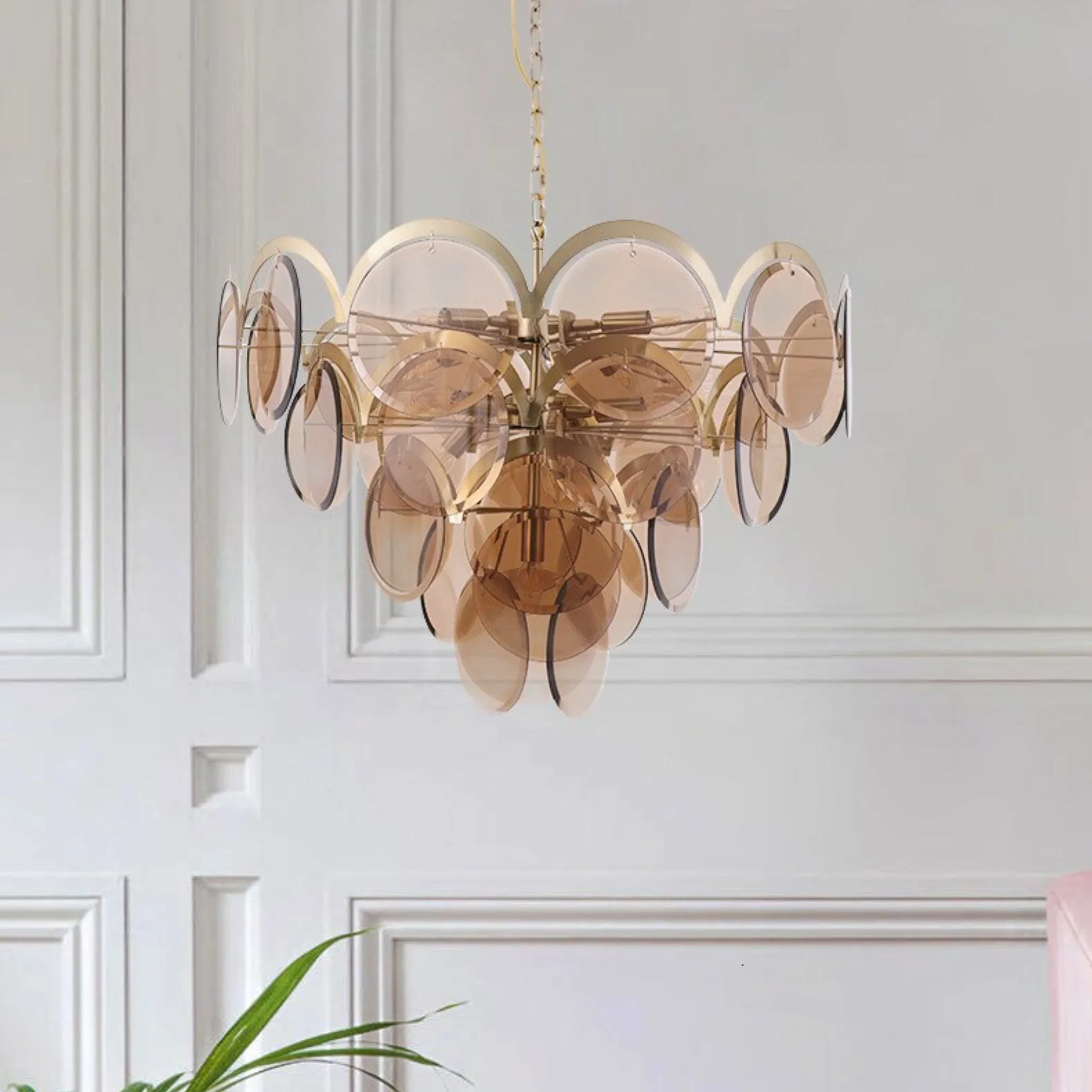 Amber Gray Glass Chandelier, 23.6