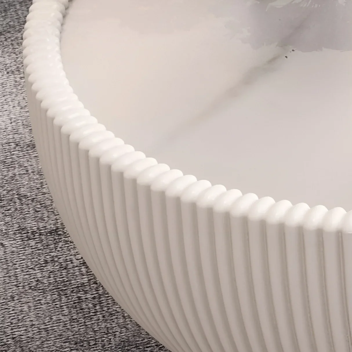 Venti Round Coffee Table - Rock Slab Top, PU Leather Body & Gold Base