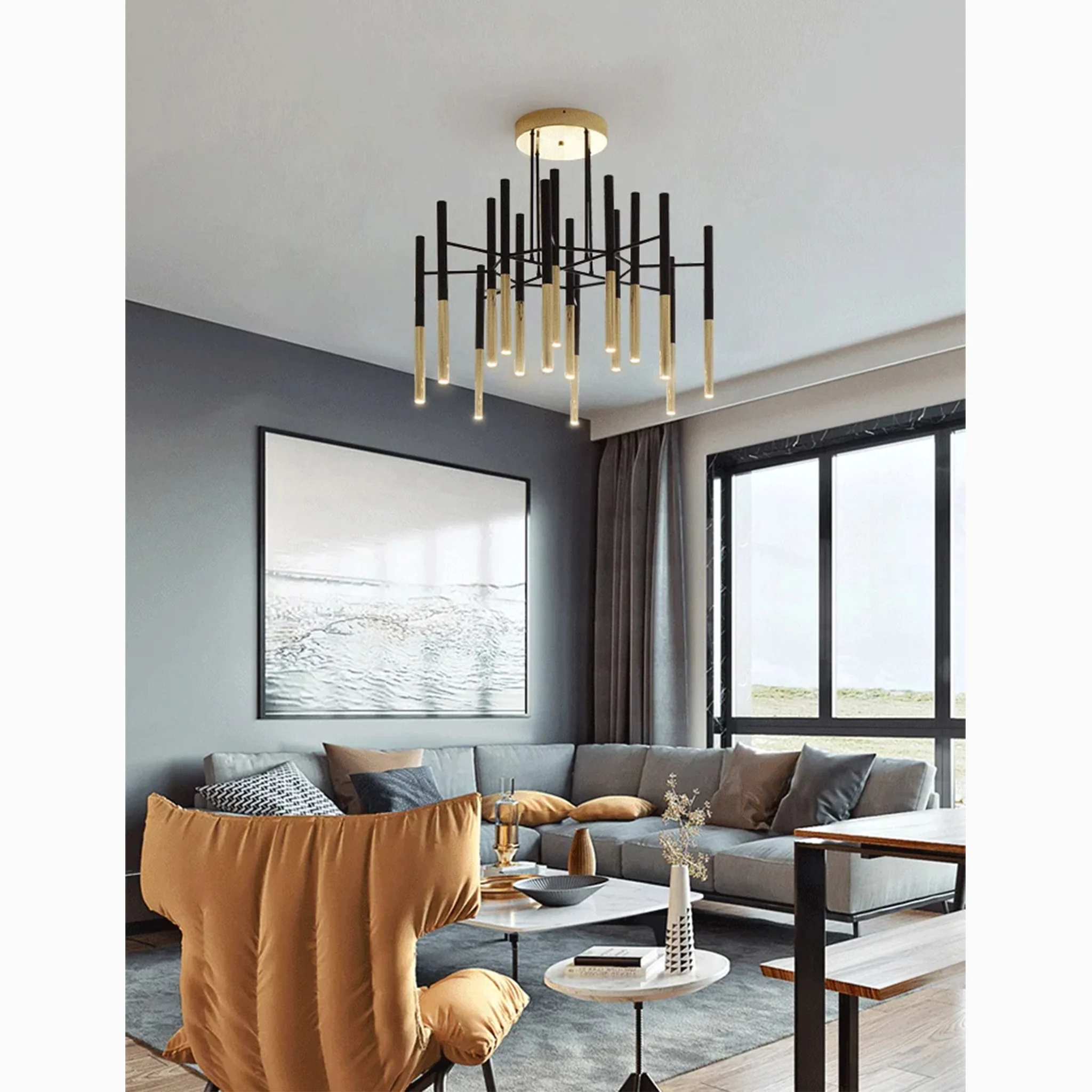 Solothurn | Strict Minimalistic Black and Gold Chandelier