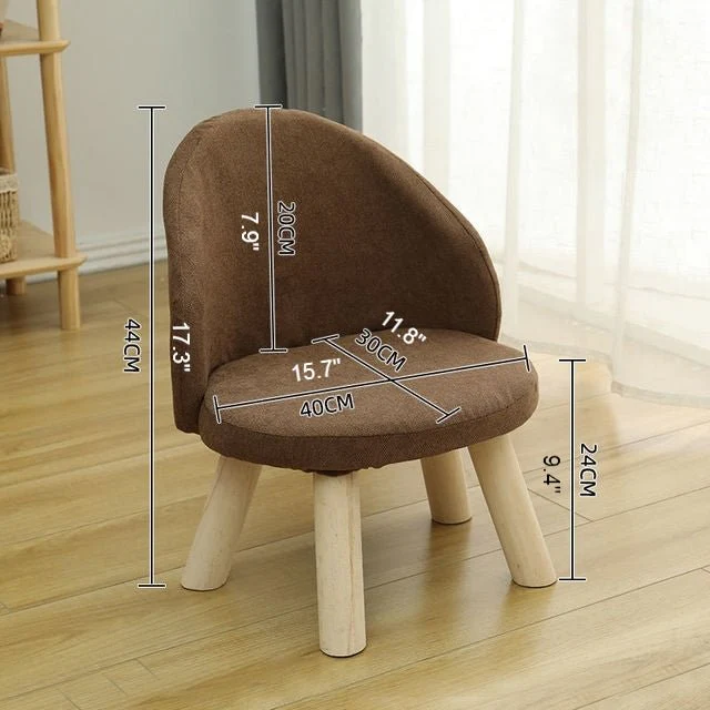 Round Low Stool For Living Room Made of Solid Wood Cotton And Linen