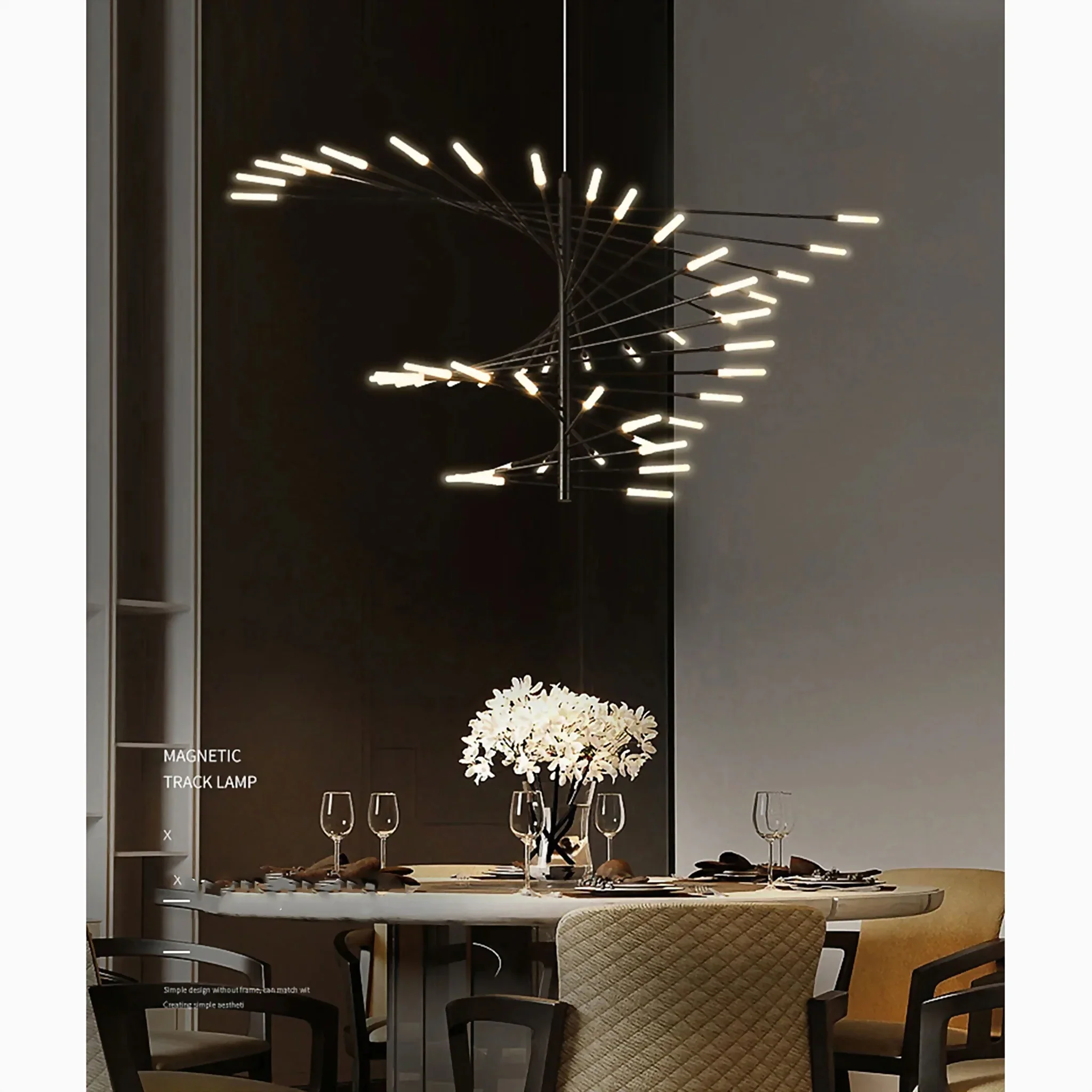 Zungri Duplex Firework Shape LED Chandelier, Black, 39.4', Warm Light