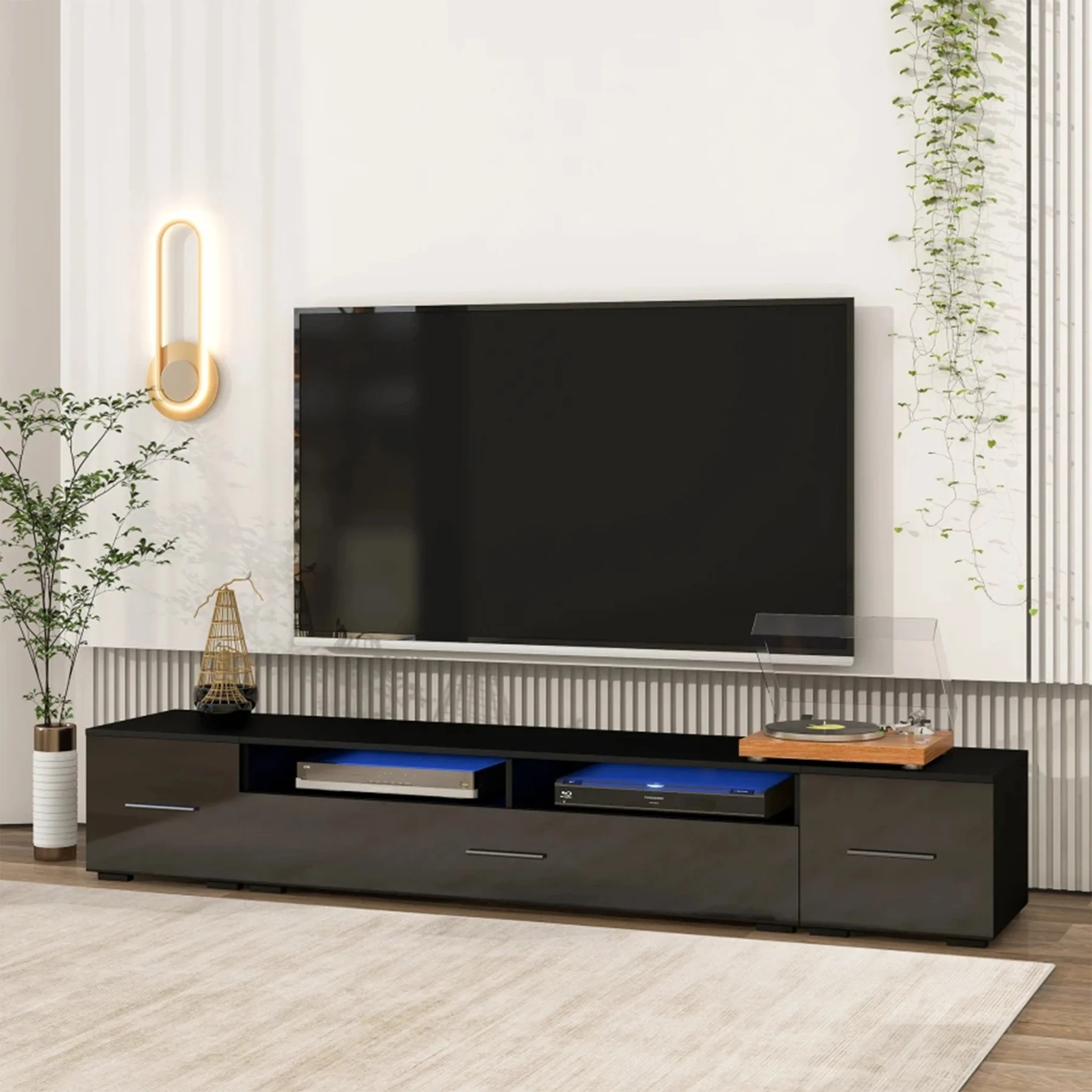 Nysa | Minimalistic Black/White Glossy TV Stand