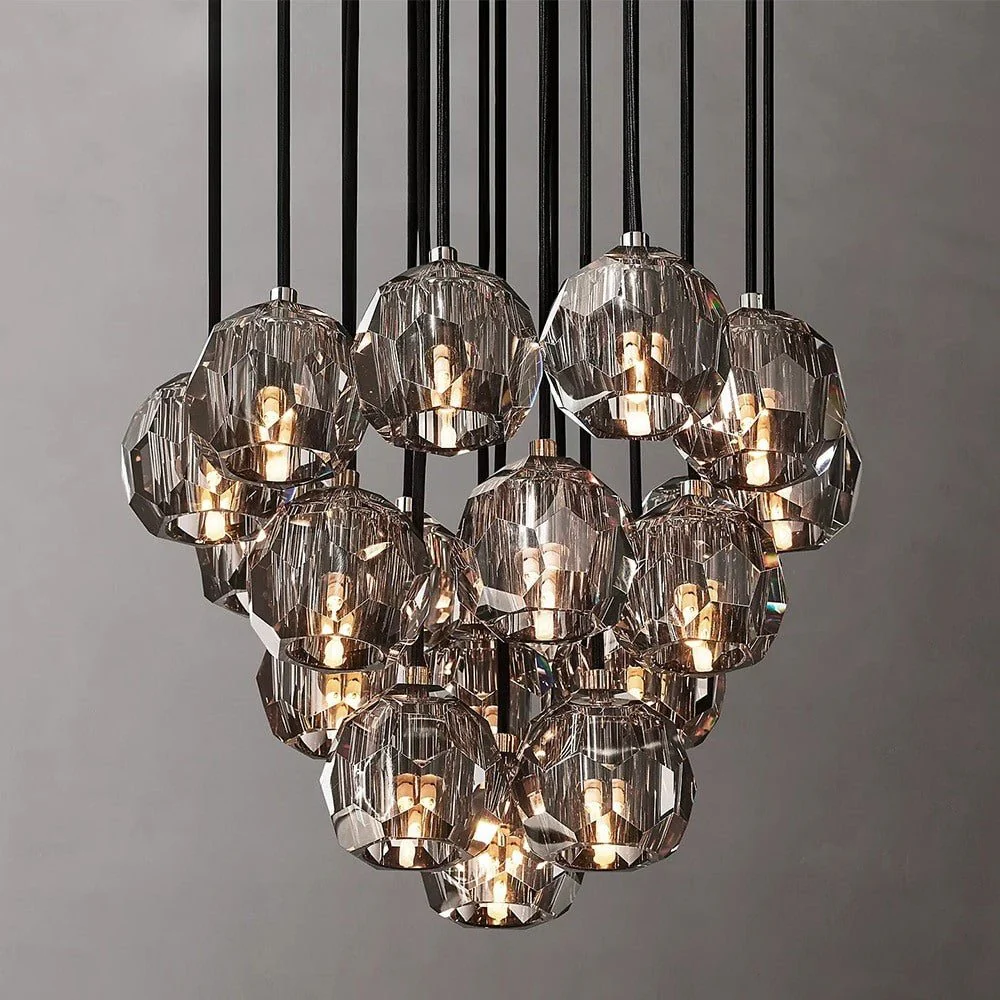 19 Lights - Boule De Cristal Round Clustre LED Cut Smoke Crystal Ceiling Chandelier