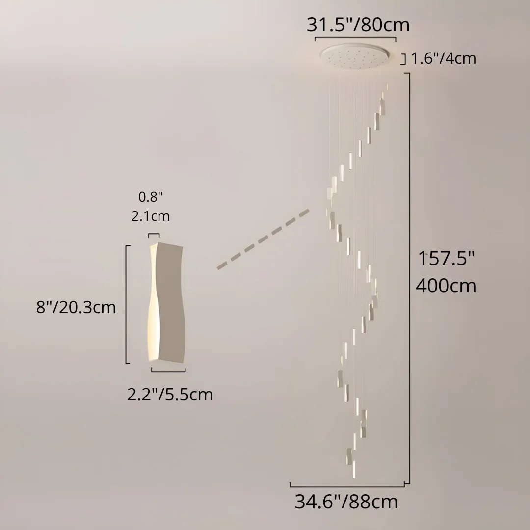 Waveform Modern Staircase Chandelier - Adjustable Loft Pendant with Remote Dimming