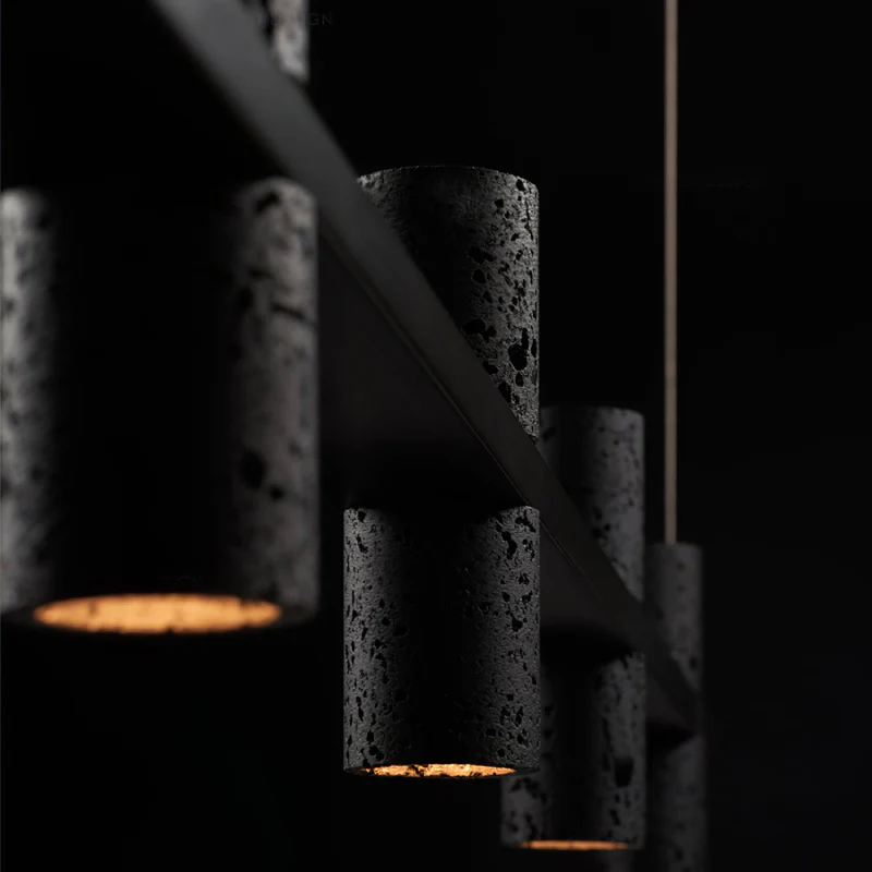 Seengen | Minimalistic Modern Black Copper Stone Chandelier