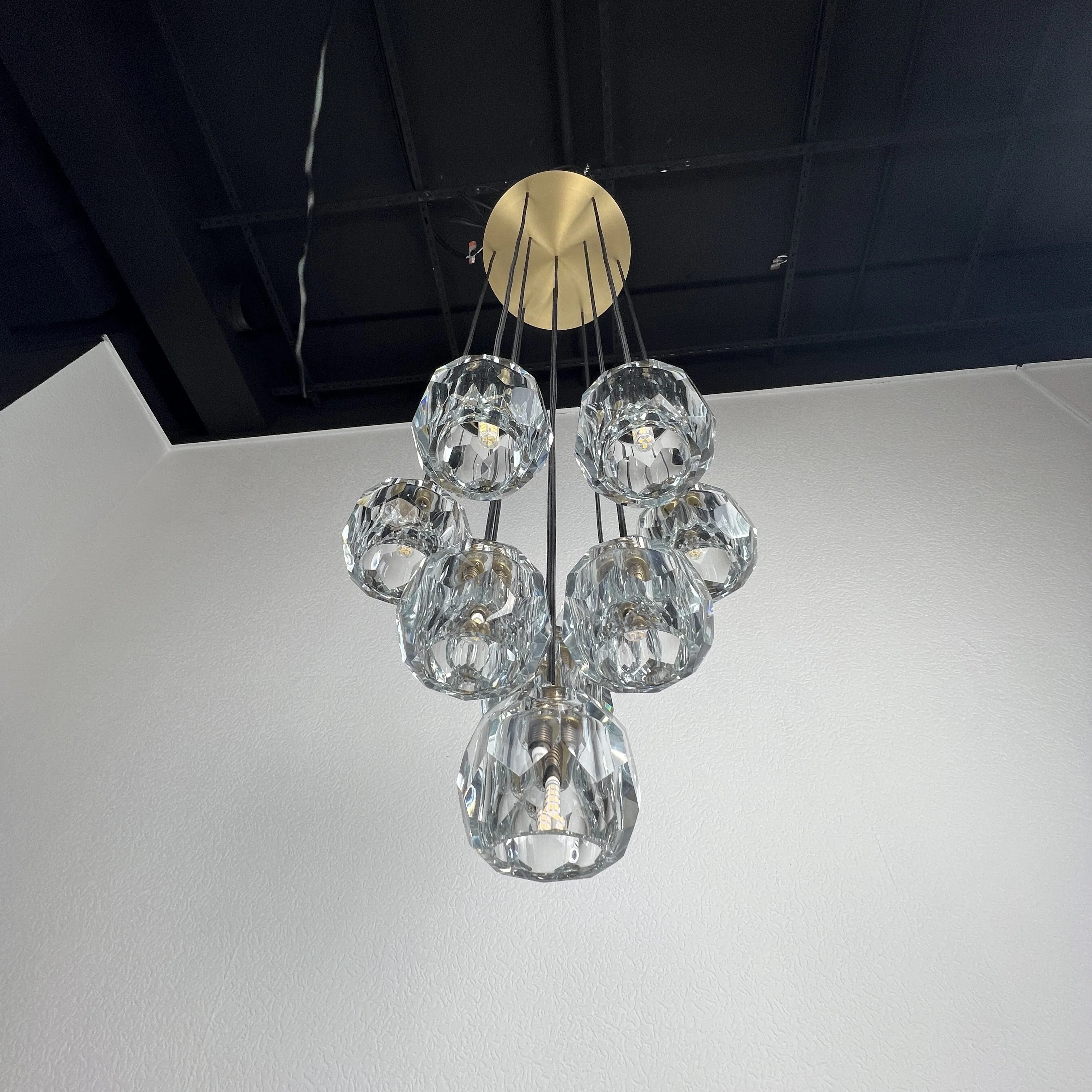 Consegudes | Round Grey LED Cut Crystal Ceiling Chandelier